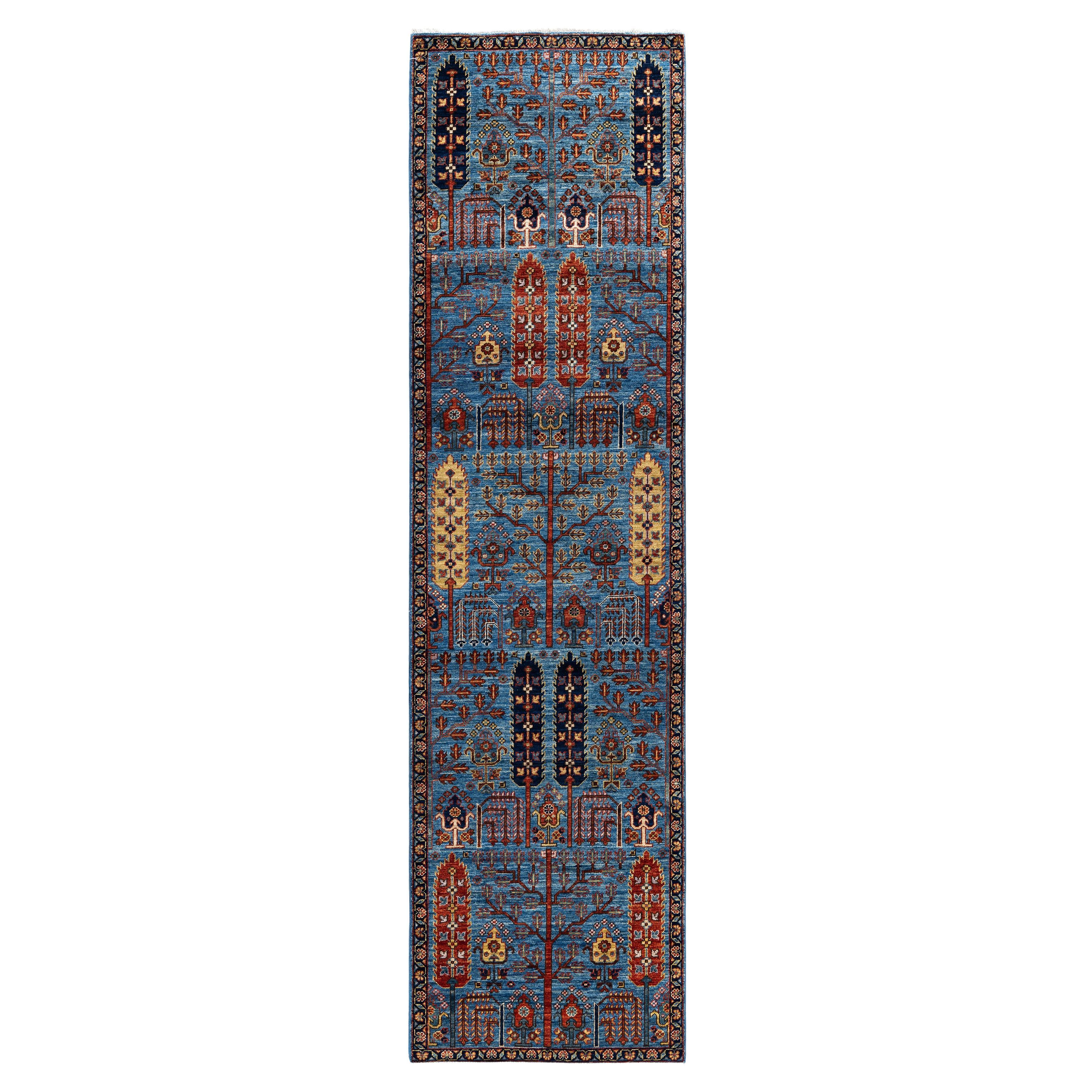 Alfombra Tribal Tradicional Serapi de Lana Anudada a Mano Azul Claro 2' 9" x 10' 1