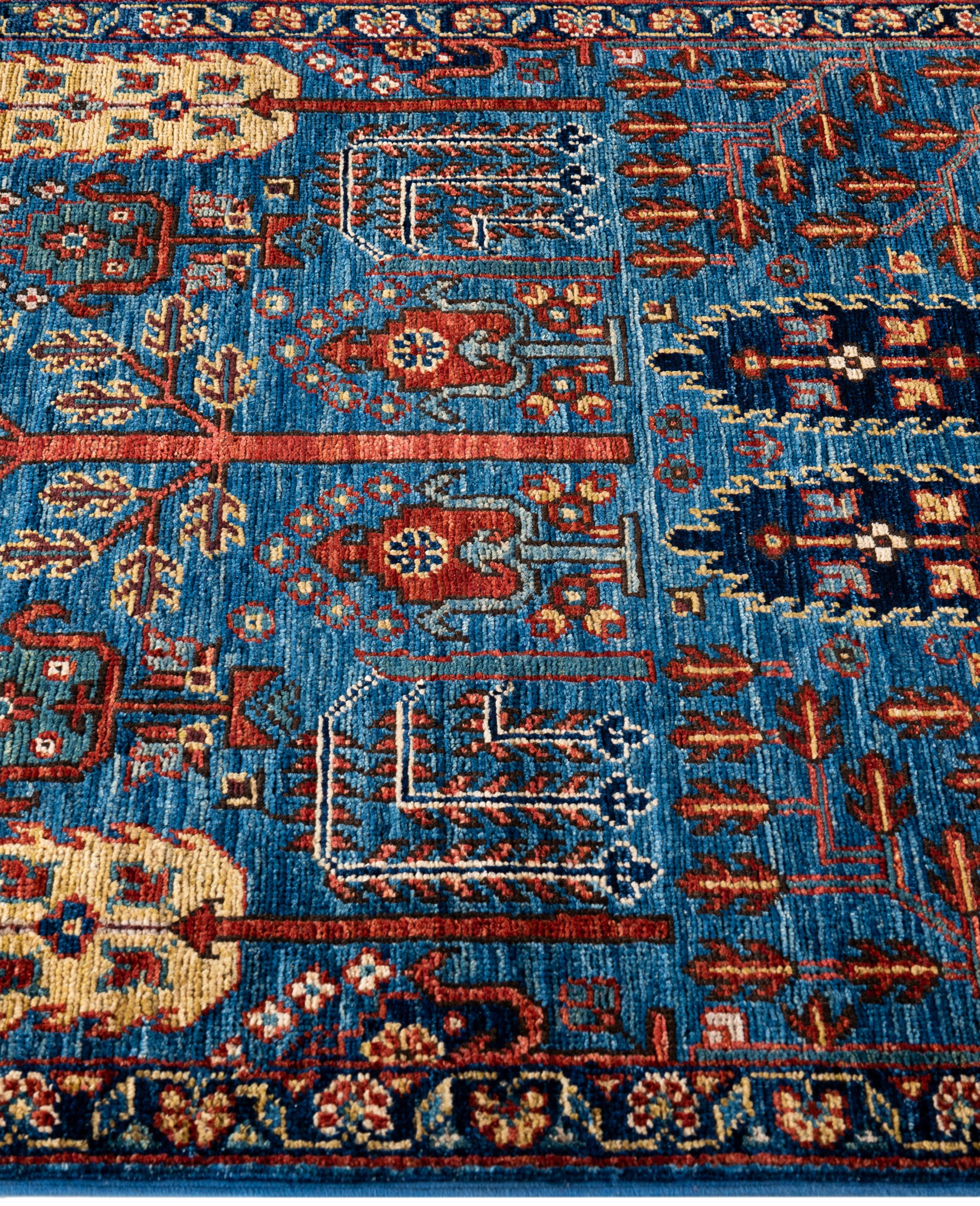 Noué à la main Tapis traditionnel tribal Serapi bleu clair noué à la main 2' 9