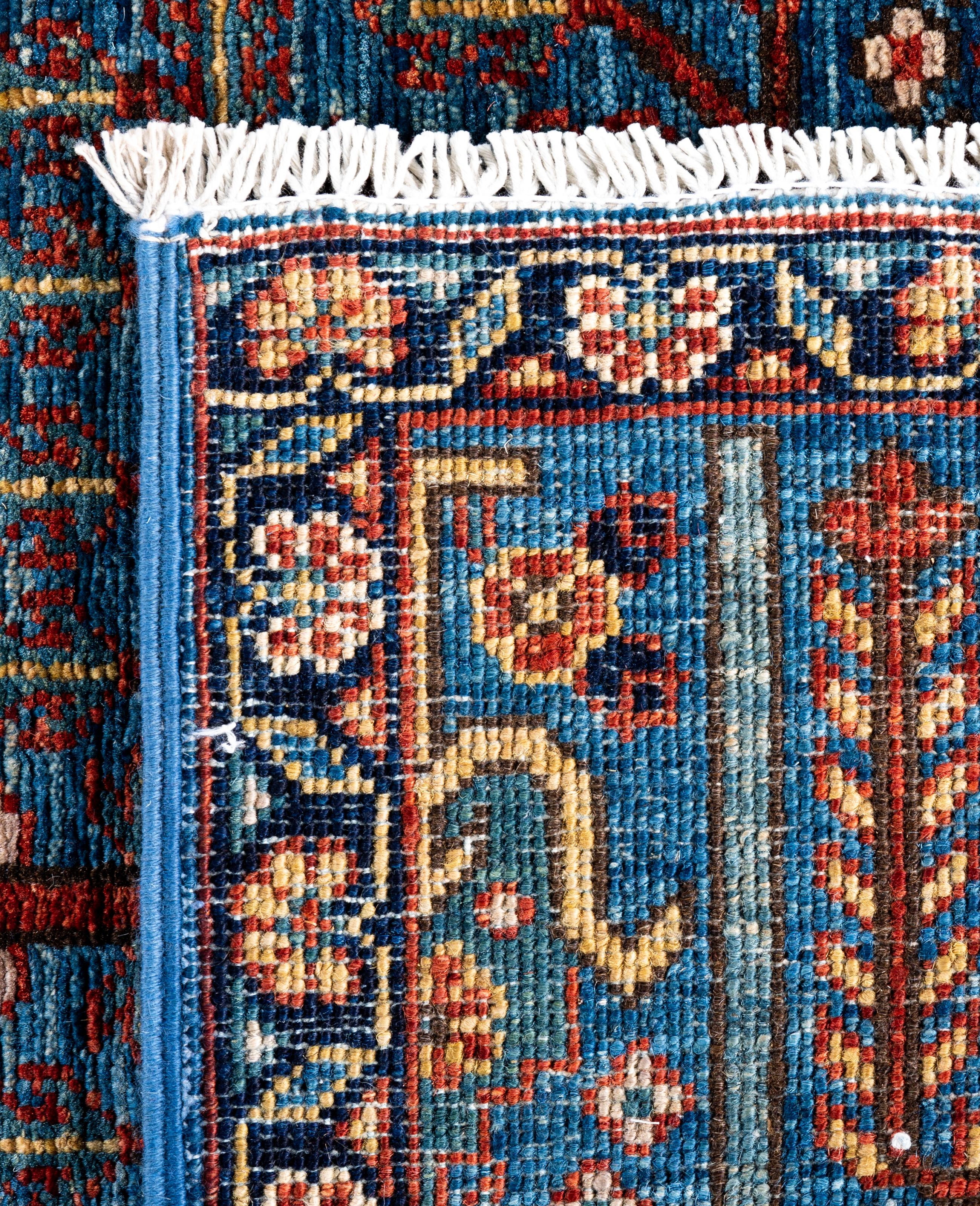 Tapis traditionnel tribal Serapi bleu clair noué à la main 2' 9