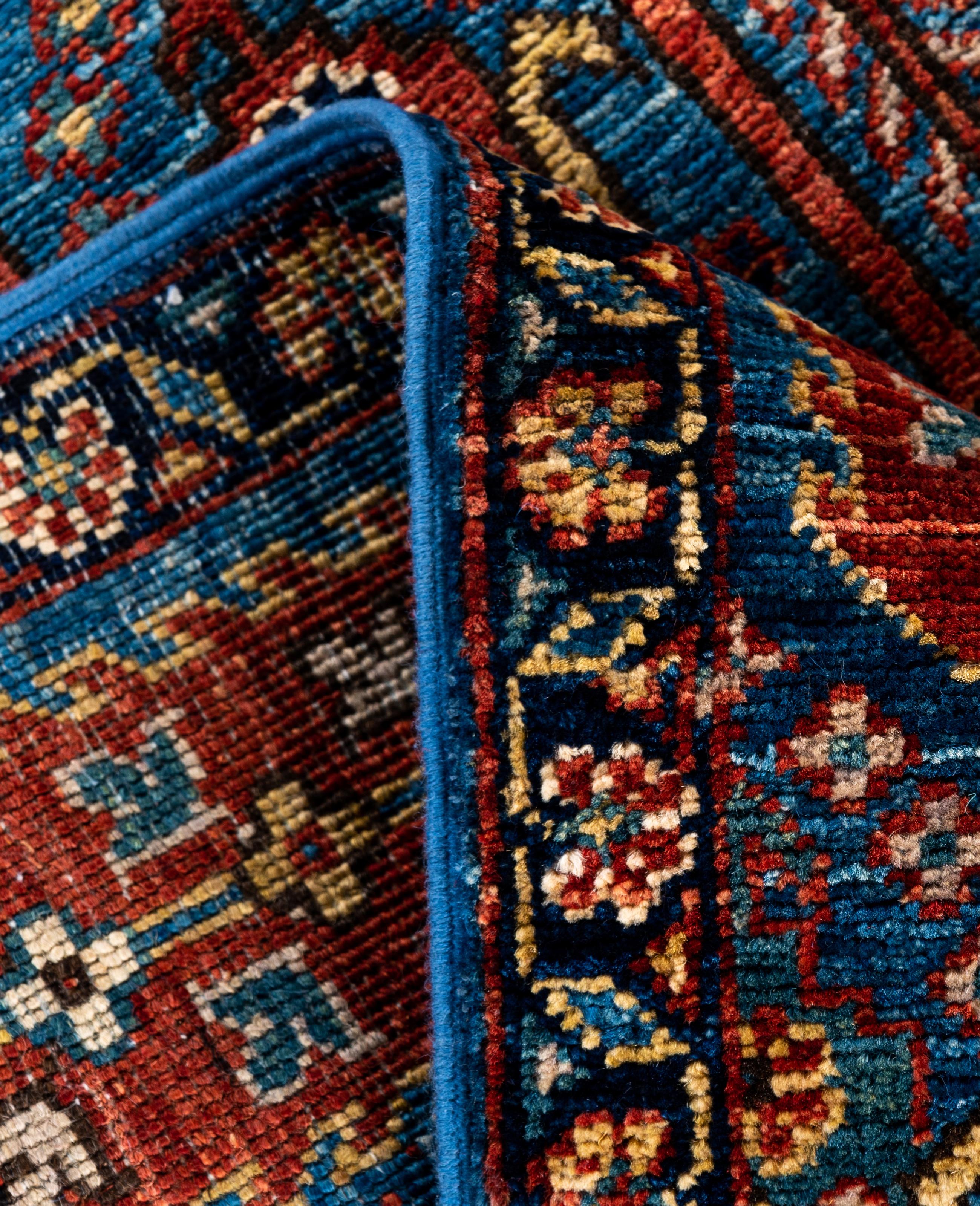 XXIe siècle et contemporain Tapis traditionnel tribal Serapi bleu clair noué à la main 2' 9