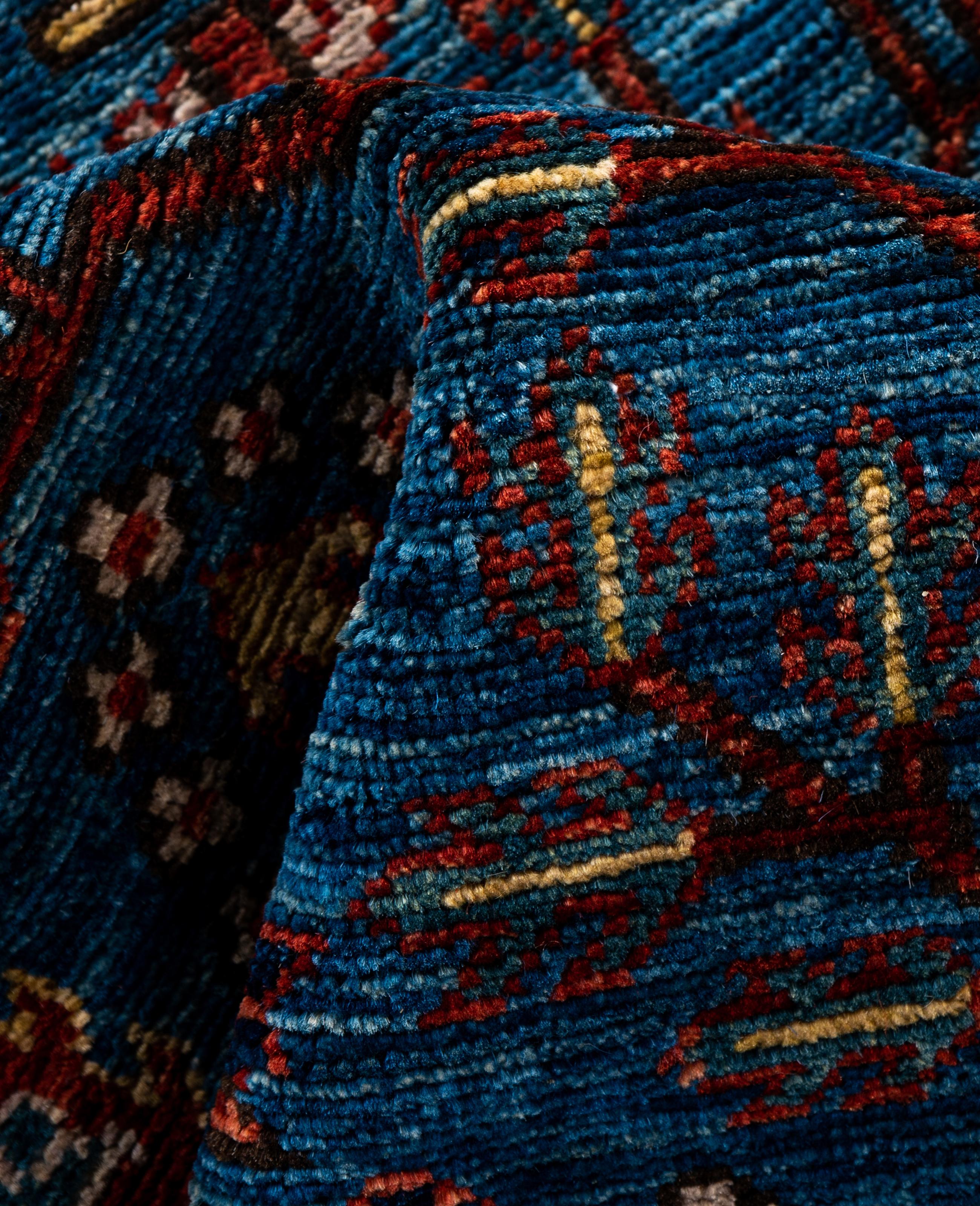 Laine Tapis traditionnel tribal Serapi bleu clair noué à la main 2' 9