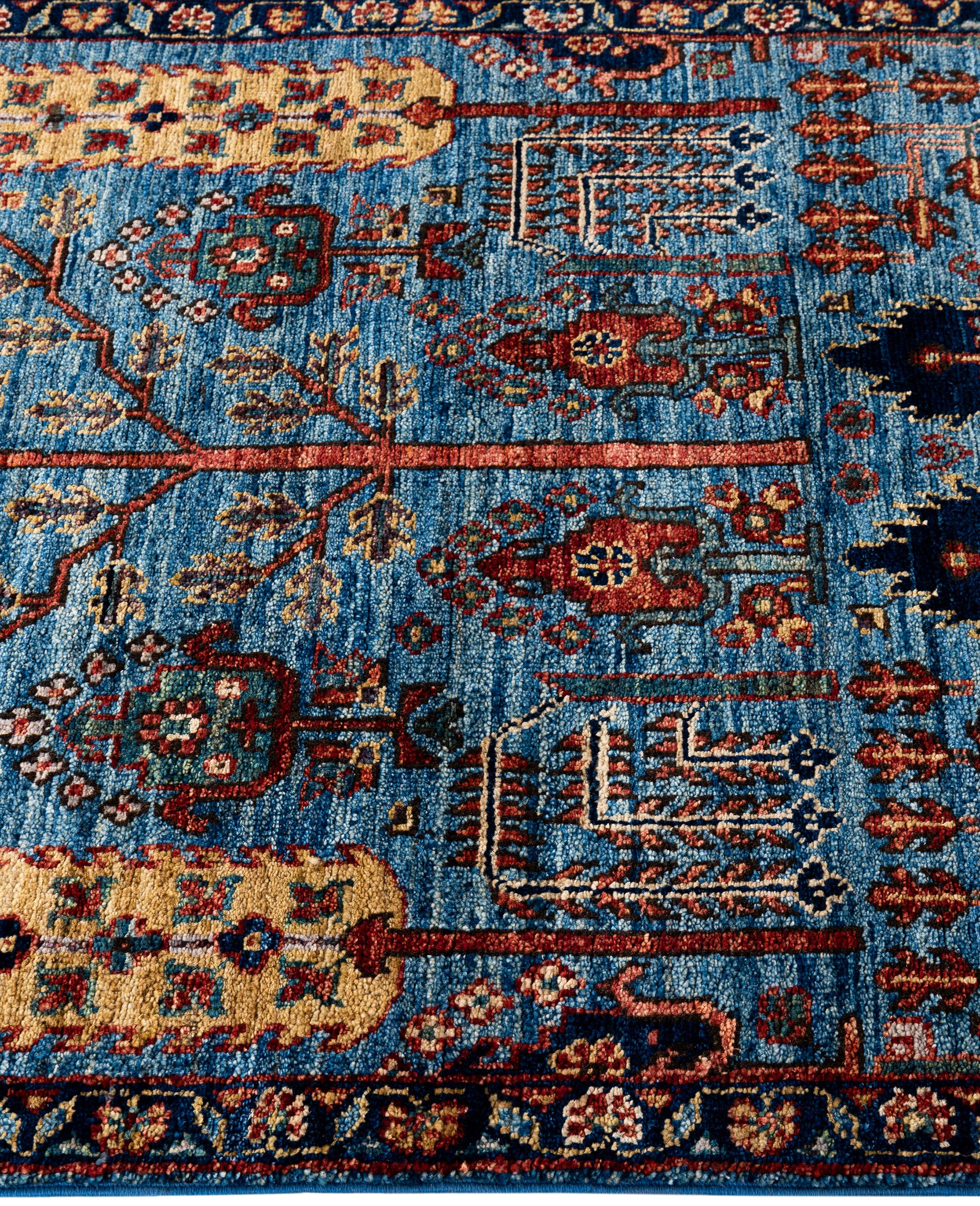 Noué à la main Tapis traditionnel tribal Serapi bleu clair noué à la main 2' 9