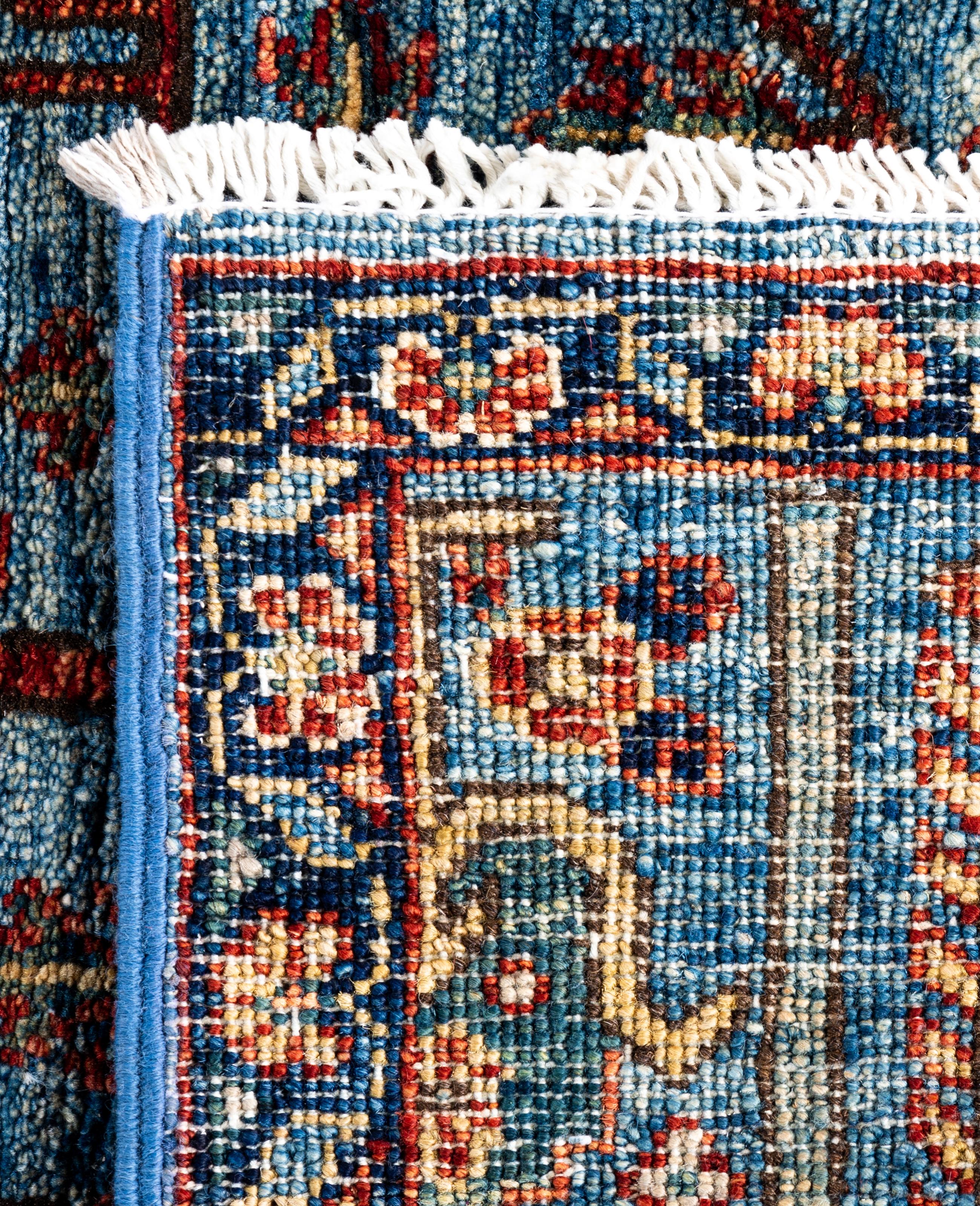 Tapis traditionnel tribal Serapi bleu clair noué à la main 2' 9