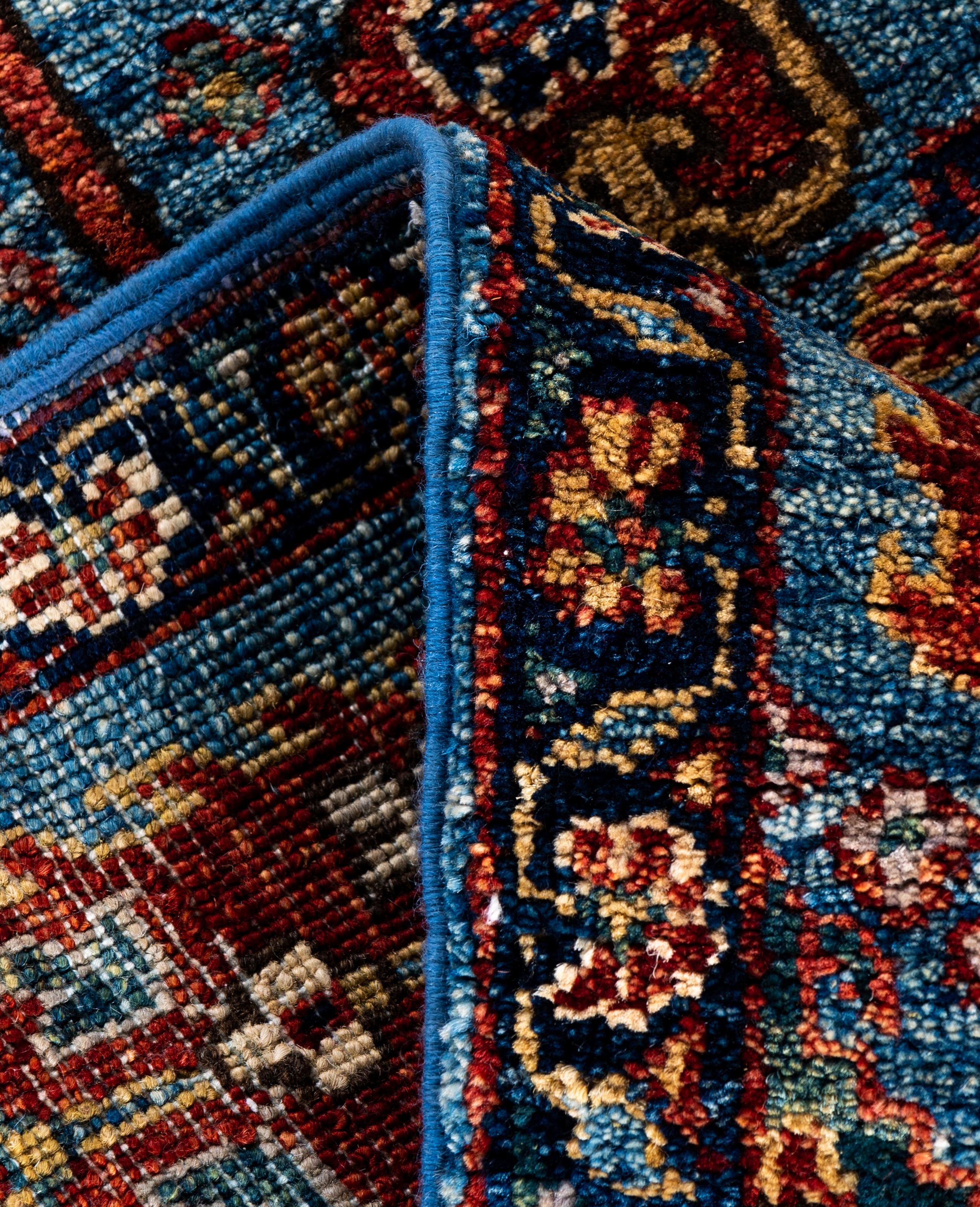 XXIe siècle et contemporain Tapis traditionnel tribal Serapi bleu clair noué à la main 2' 9