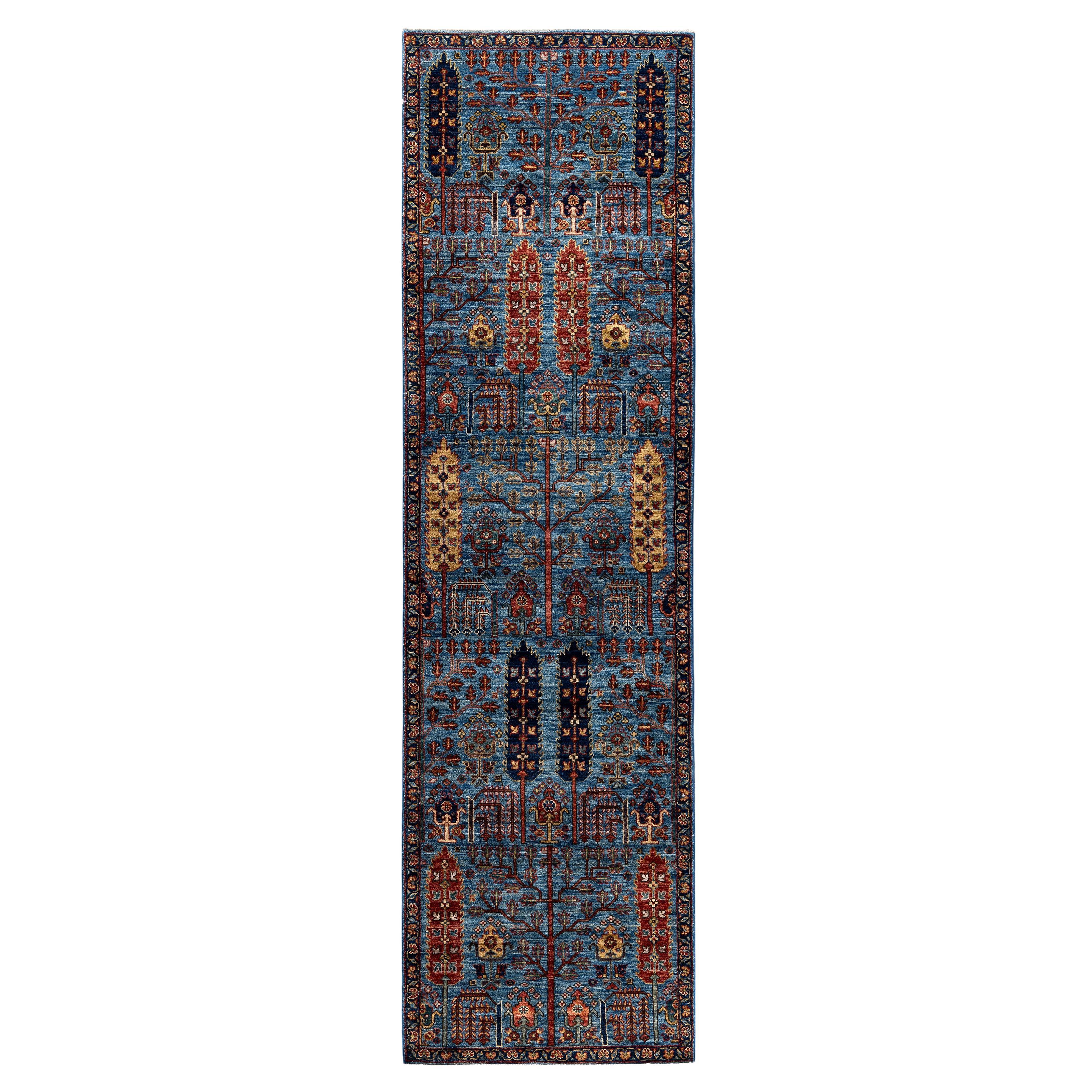Alfombra Tribal Tradicional Serapi de Lana Anudada a Mano Azul Claro 2' 9" x 9' 10