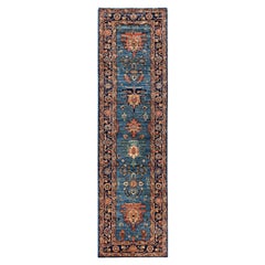 Tappeto Tribale Serapi in lana annodato a mano di colore azzurro 2' 9" x 9' 10"