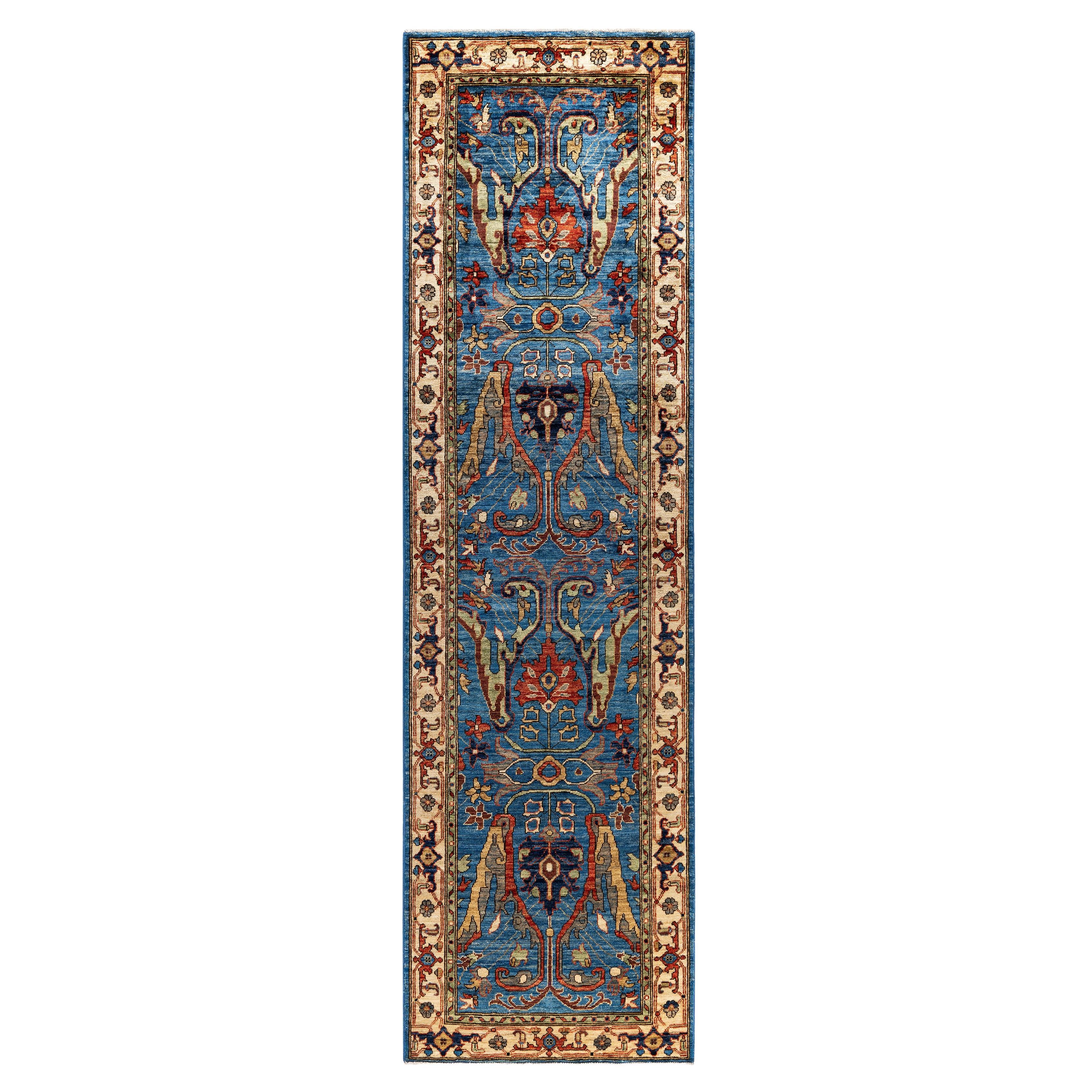 Traditional Tribal Serapi Wool Hand Knotted Light Blue Area Rug 2' 9" x 9' 7"