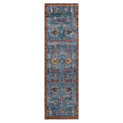 Traditional Tribal Serapi Wool Hand Knotted Light Blue Area Rug 2' 9" x 9' 7"