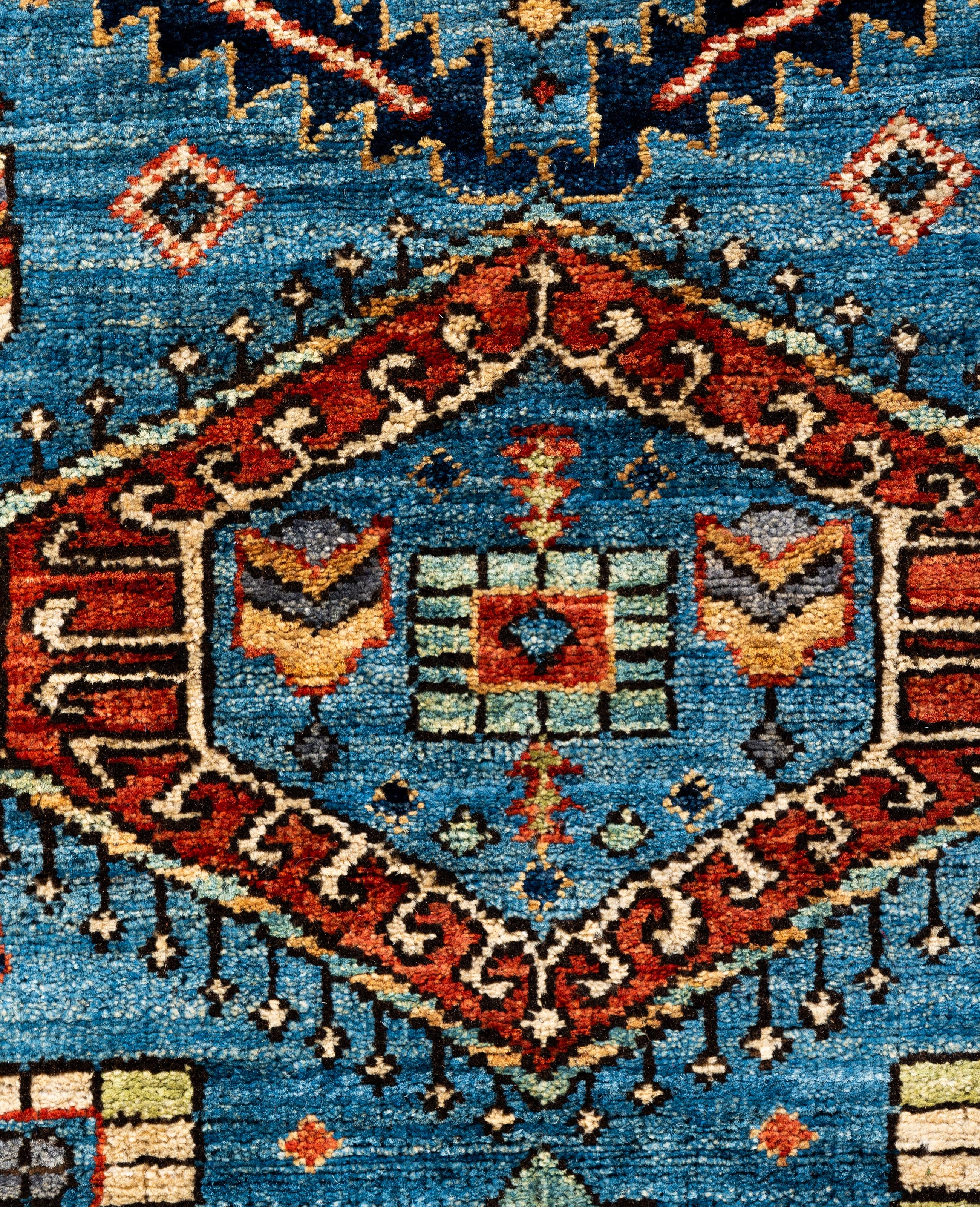 Pakistanais Tapis traditionnel tribal Serapi bleu clair noué à la main 2' 9
