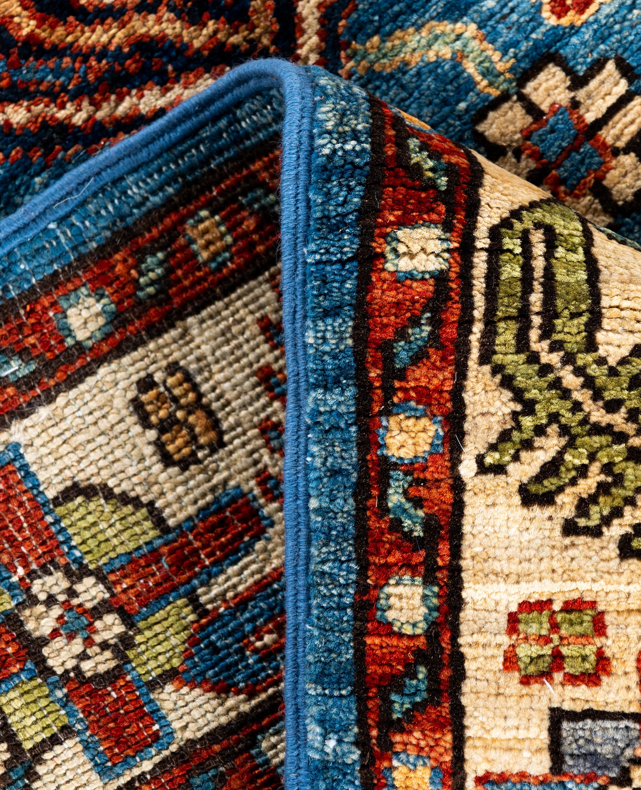 XXIe siècle et contemporain Tapis traditionnel tribal Serapi bleu clair noué à la main 2' 9