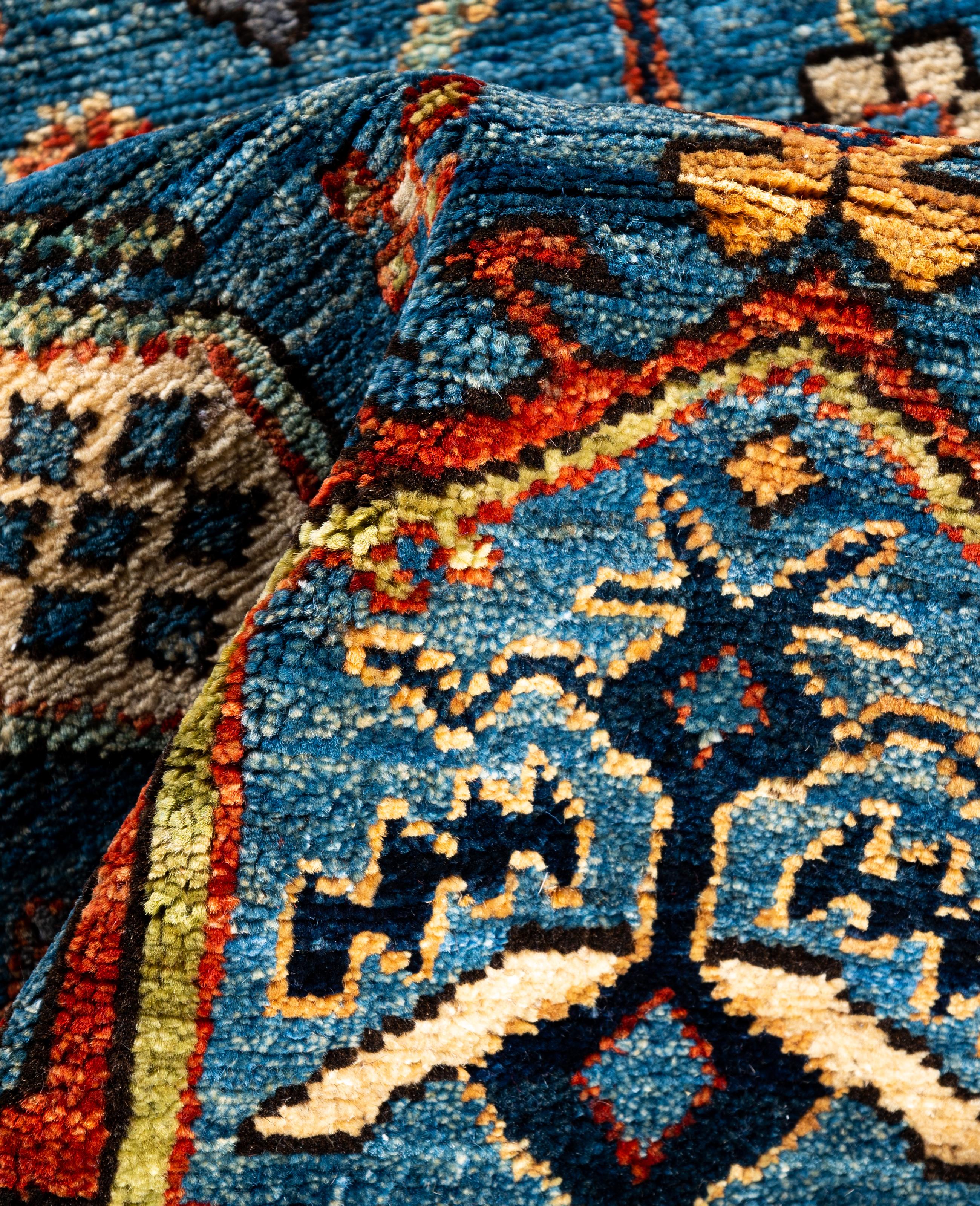 Laine Tapis traditionnel tribal Serapi bleu clair noué à la main 2' 9