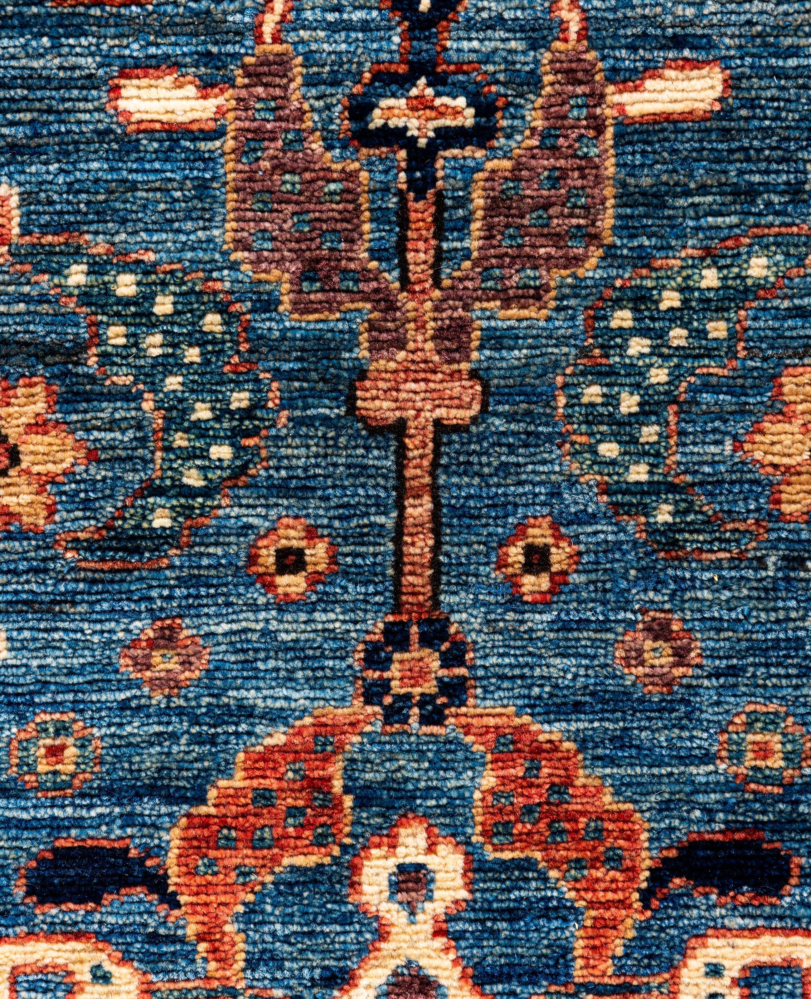Pakistanais Tapis traditionnel tribal Serapi bleu clair noué à la main 3' 0