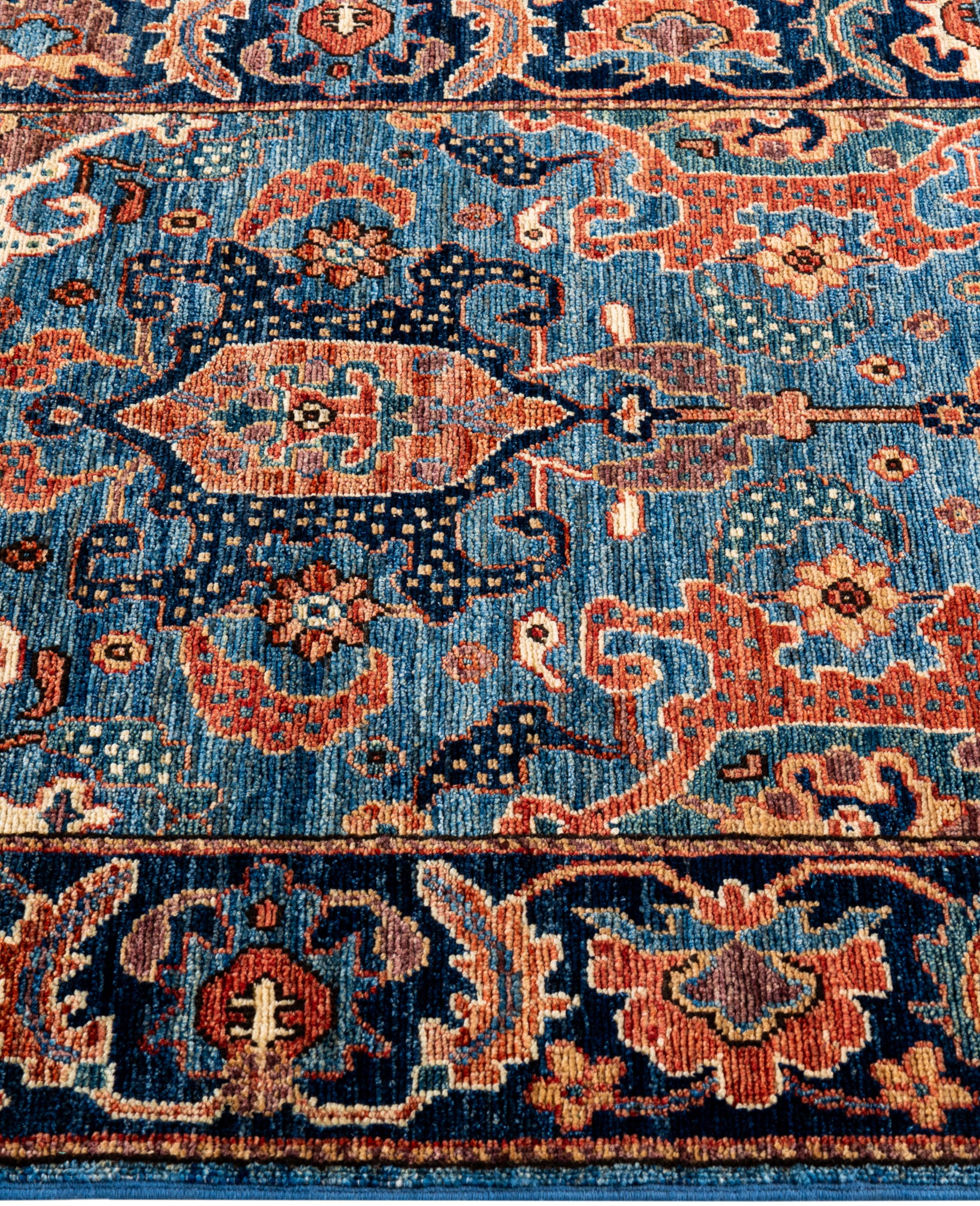 Noué à la main Tapis traditionnel tribal Serapi bleu clair noué à la main 3' 0