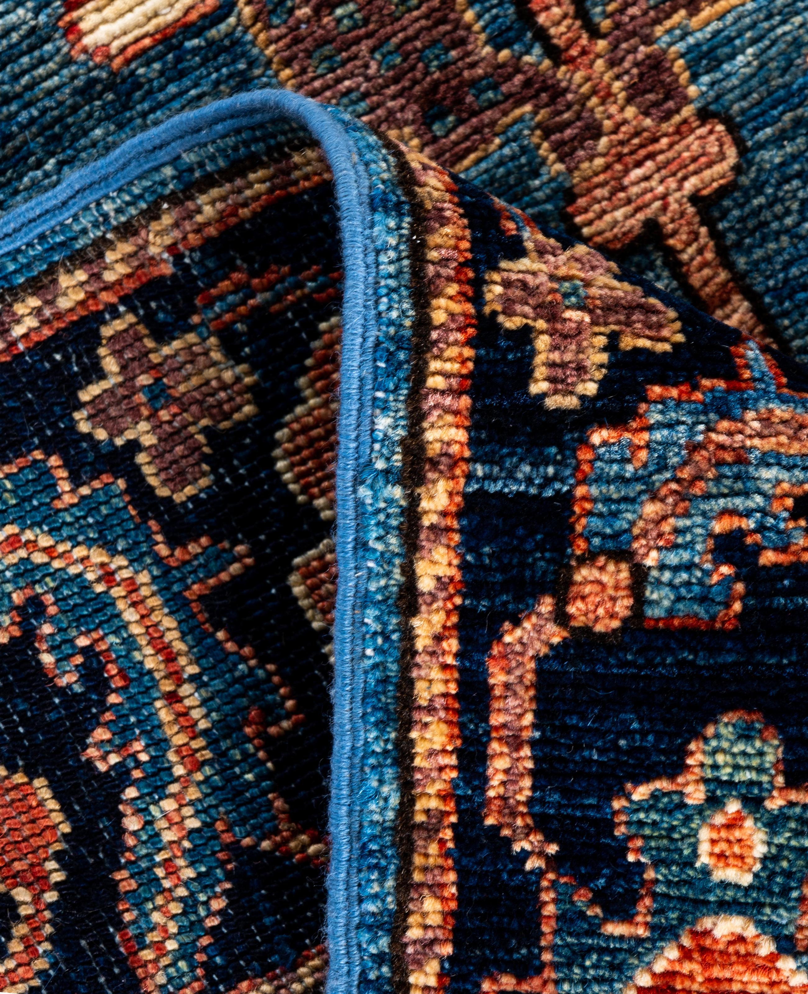 XXIe siècle et contemporain Tapis traditionnel tribal Serapi bleu clair noué à la main 3' 0