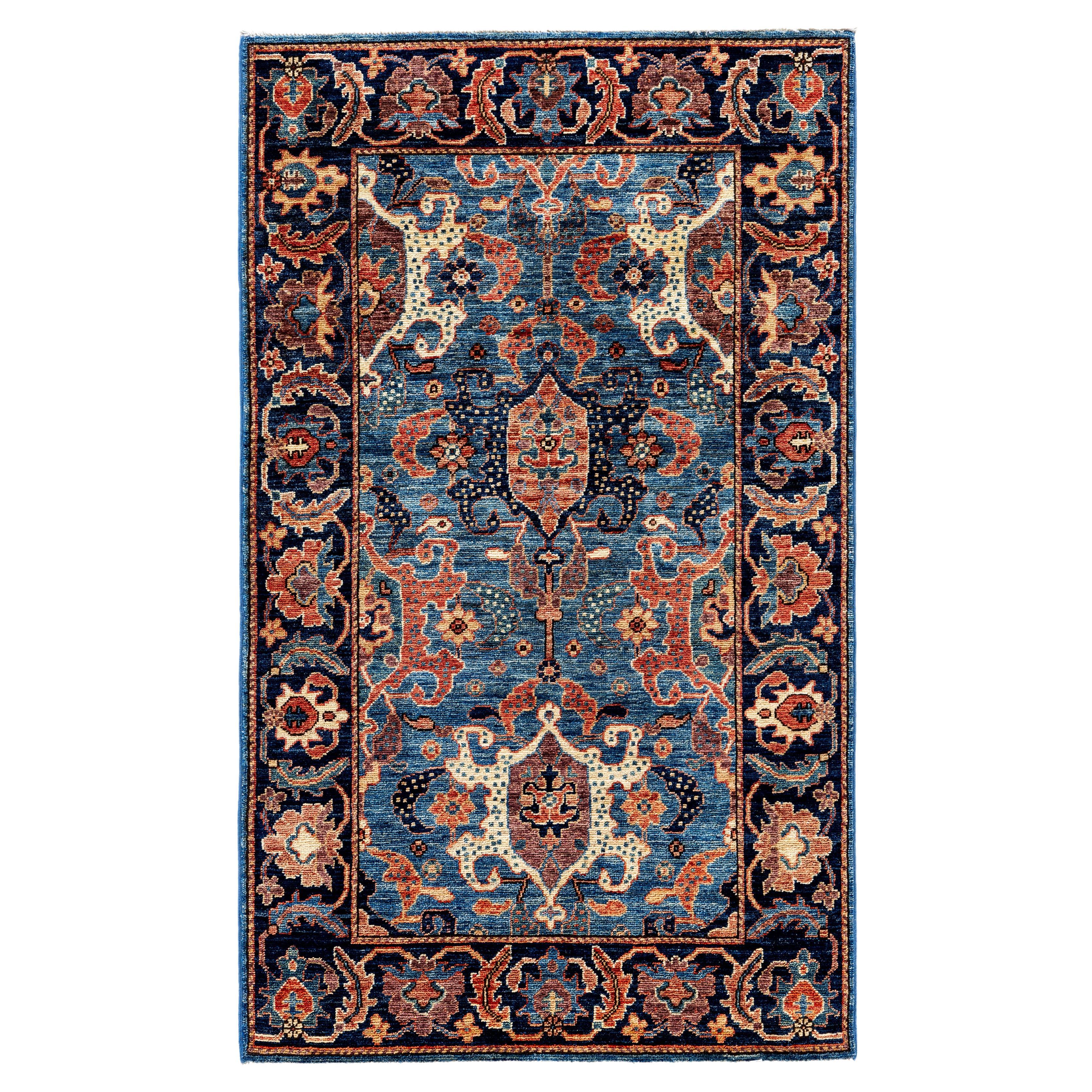 Tapis traditionnel tribal Serapi bleu clair noué à la main 3' 0" x 4' 11"