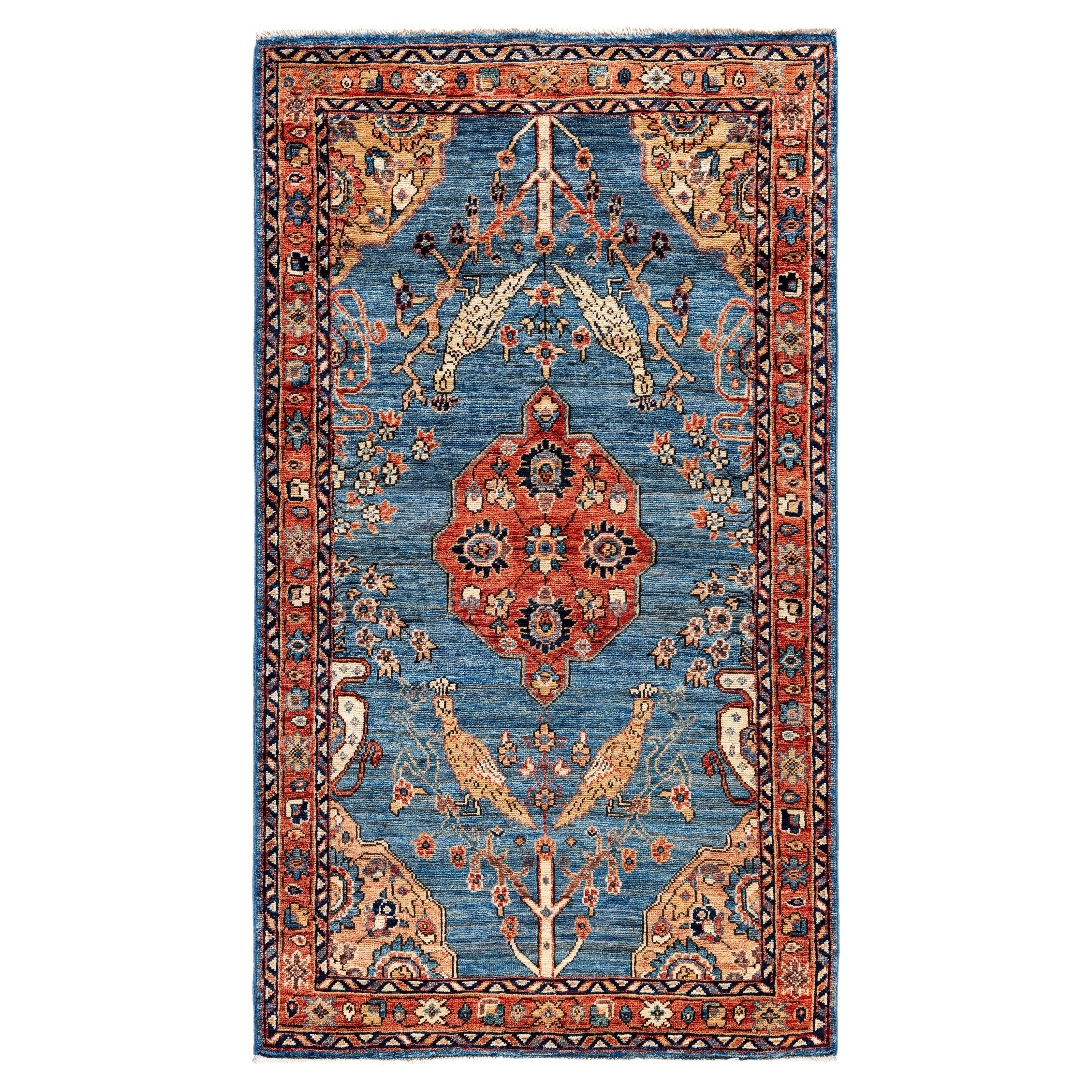 Alfombra Tribal Tradicional Serapi de Lana Anudada a Mano Azul Claro 3' 0" x 5' 4