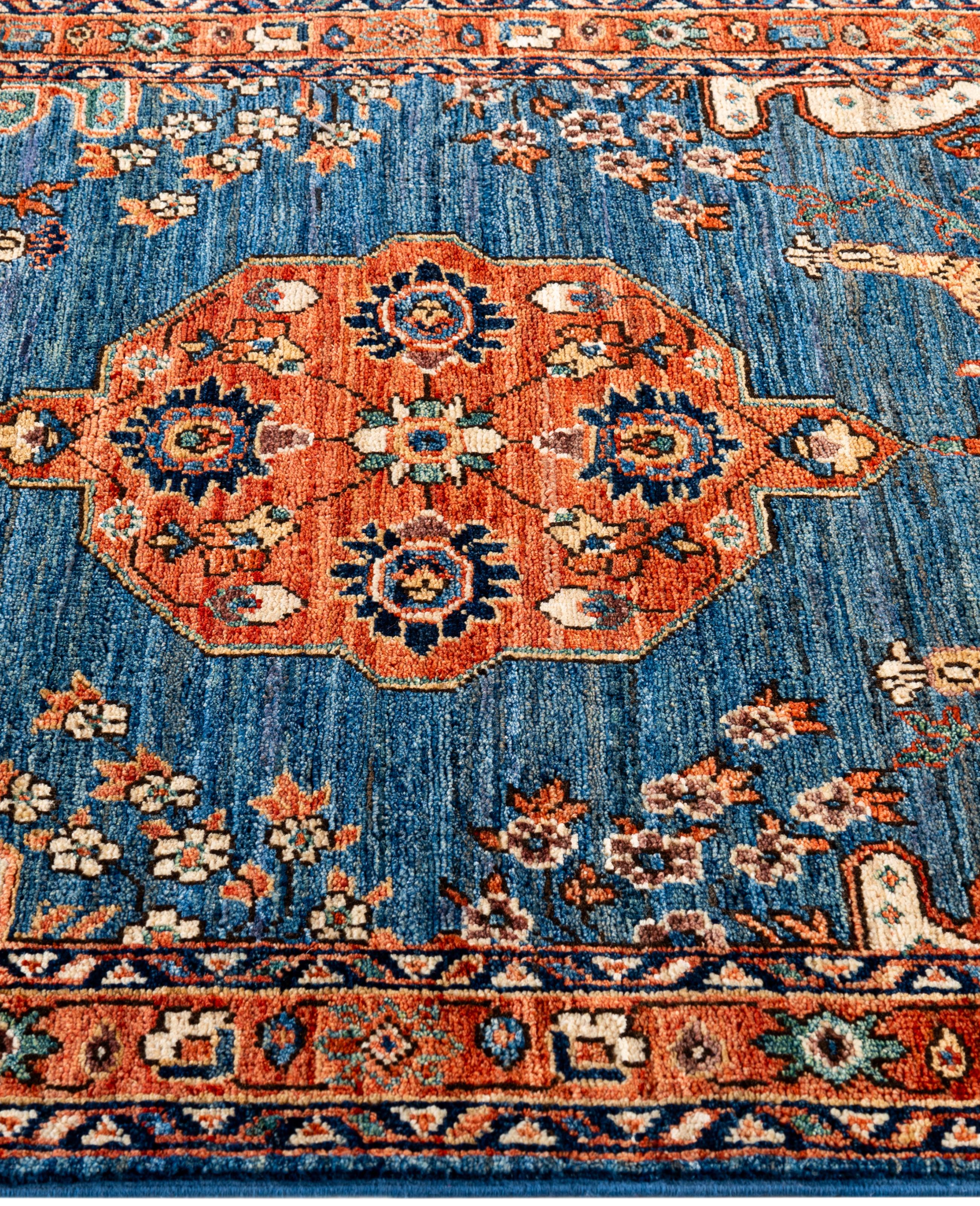 Noué à la main Tapis traditionnel tribal Serapi bleu clair noué à la main 3' 2