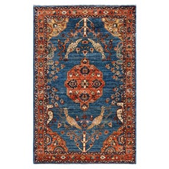 Alfombra Tribal Tradicional Serapi de Lana Anudada a Mano Azul Claro 3' 2" x 4' 10