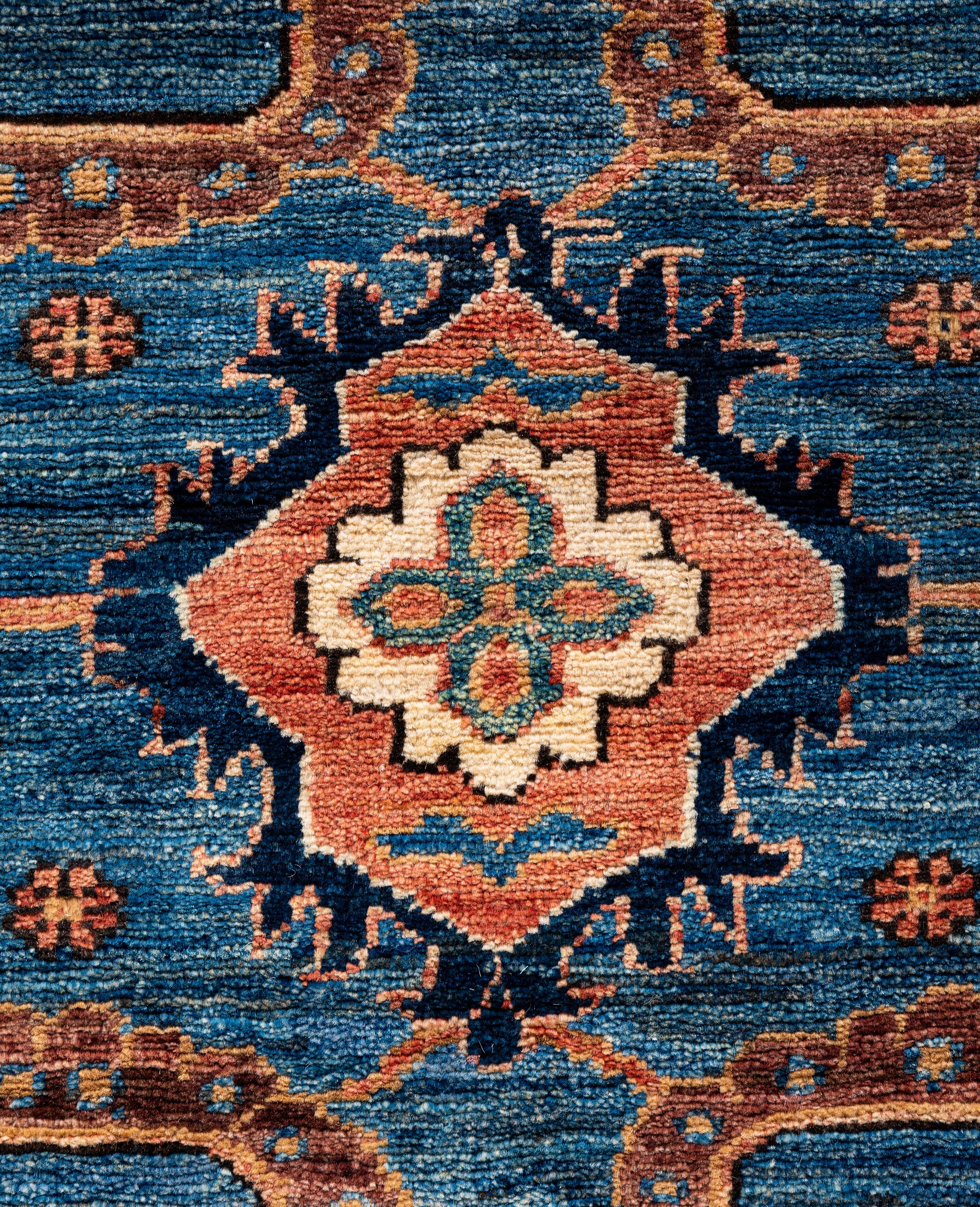 Pakistanais Tapis traditionnel tribal Serapi bleu clair noué à la main 3' 2