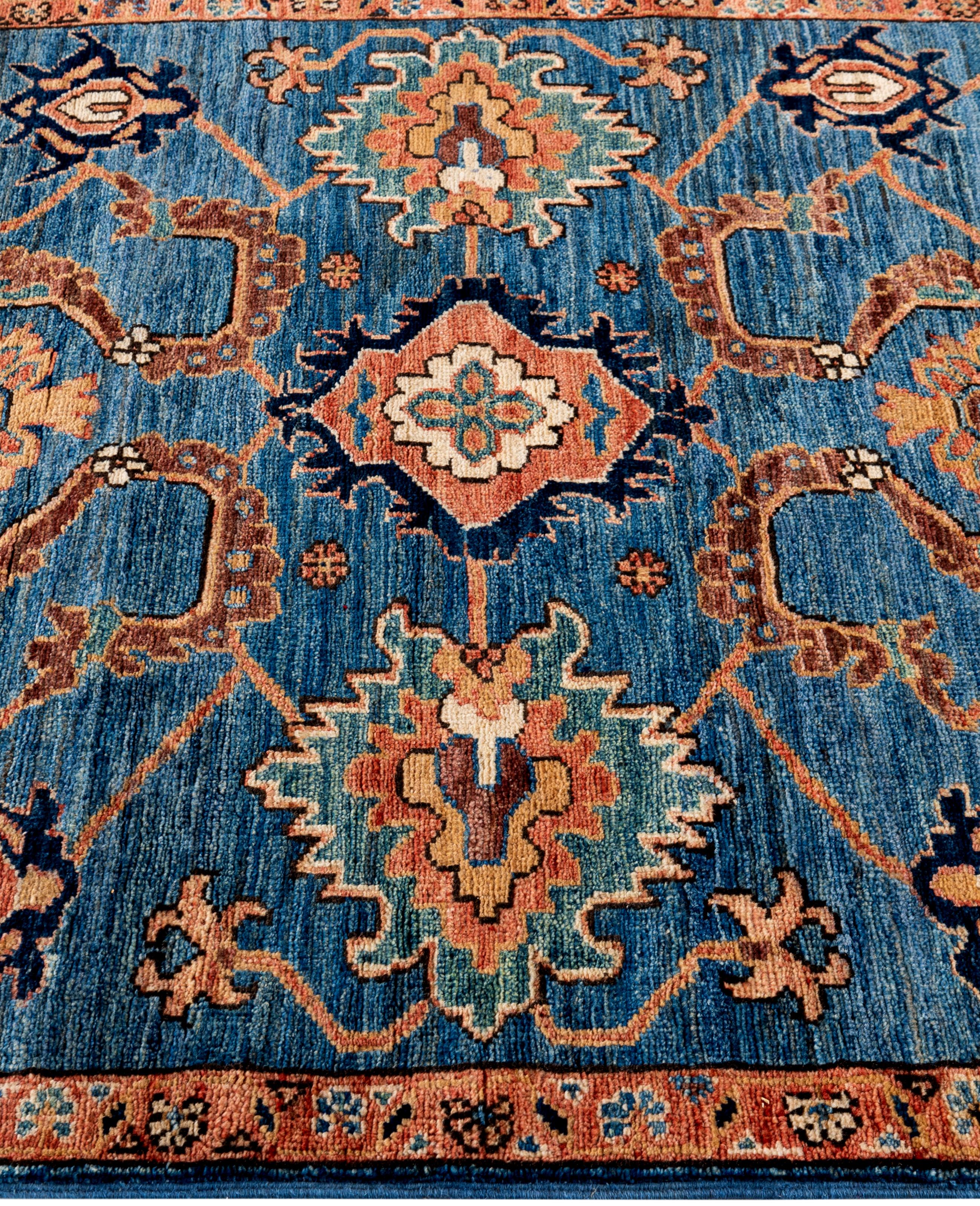 Noué à la main Tapis traditionnel tribal Serapi bleu clair noué à la main 3' 2