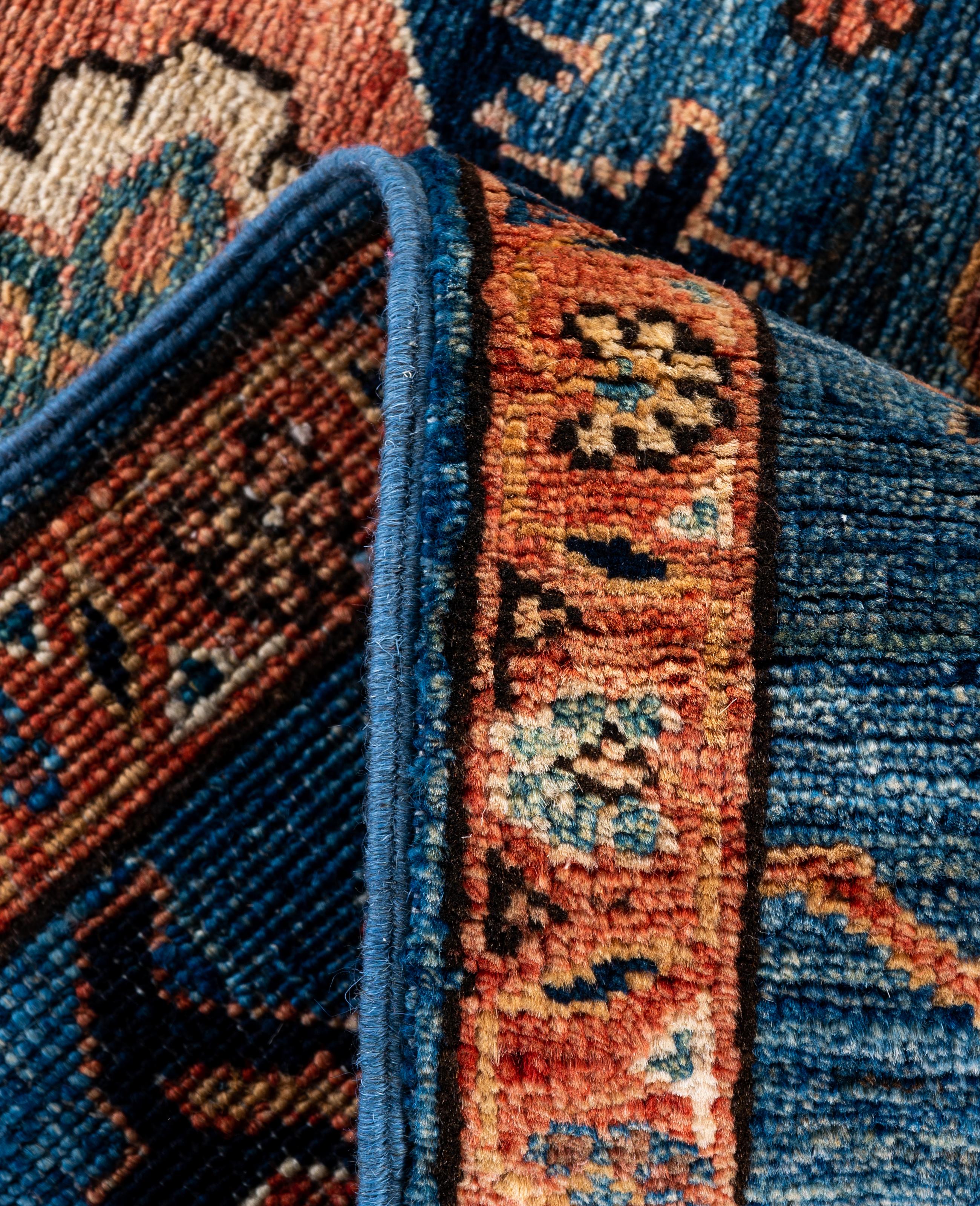XXIe siècle et contemporain Tapis traditionnel tribal Serapi bleu clair noué à la main 3' 2
