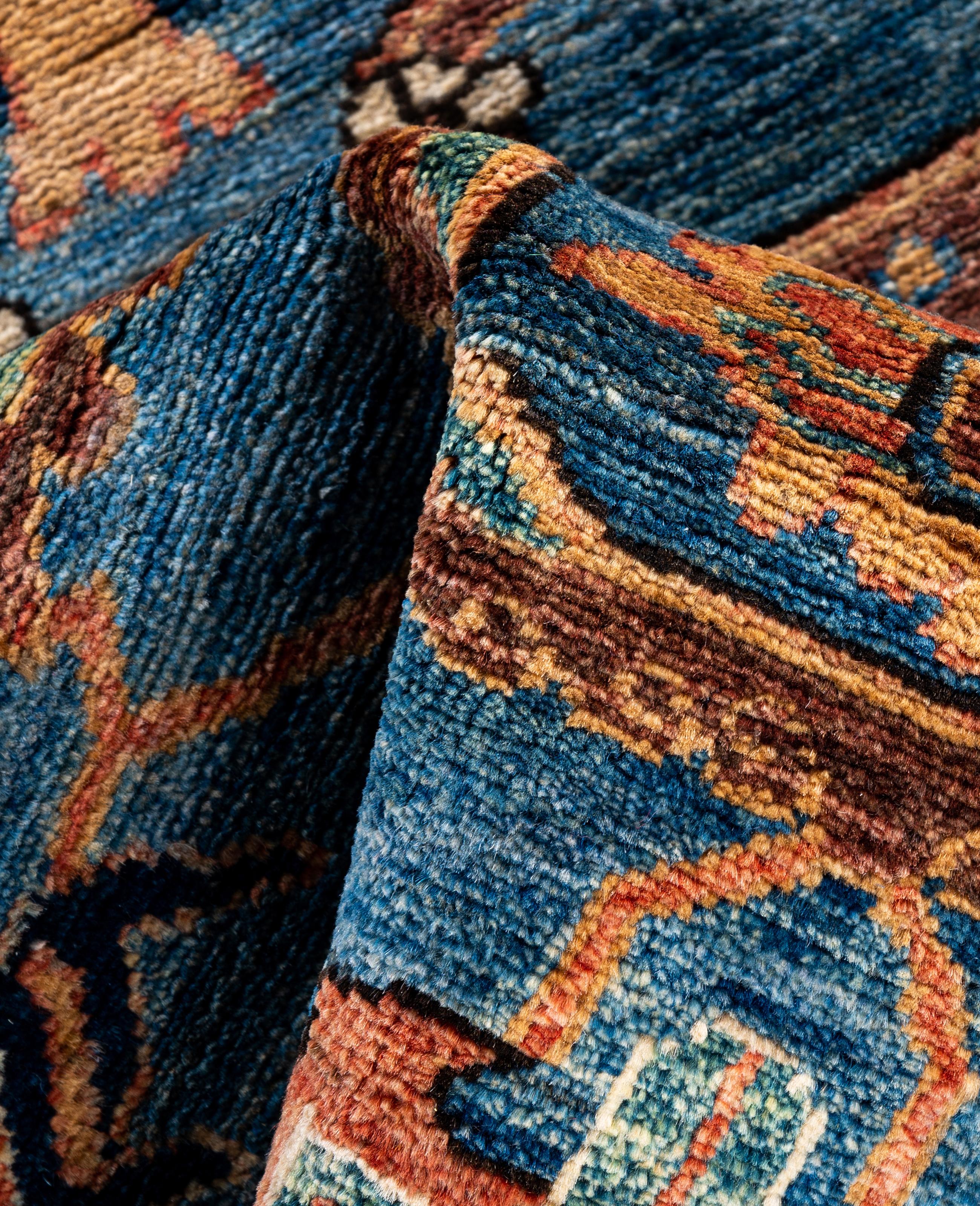 Laine Tapis traditionnel tribal Serapi bleu clair noué à la main 3' 2