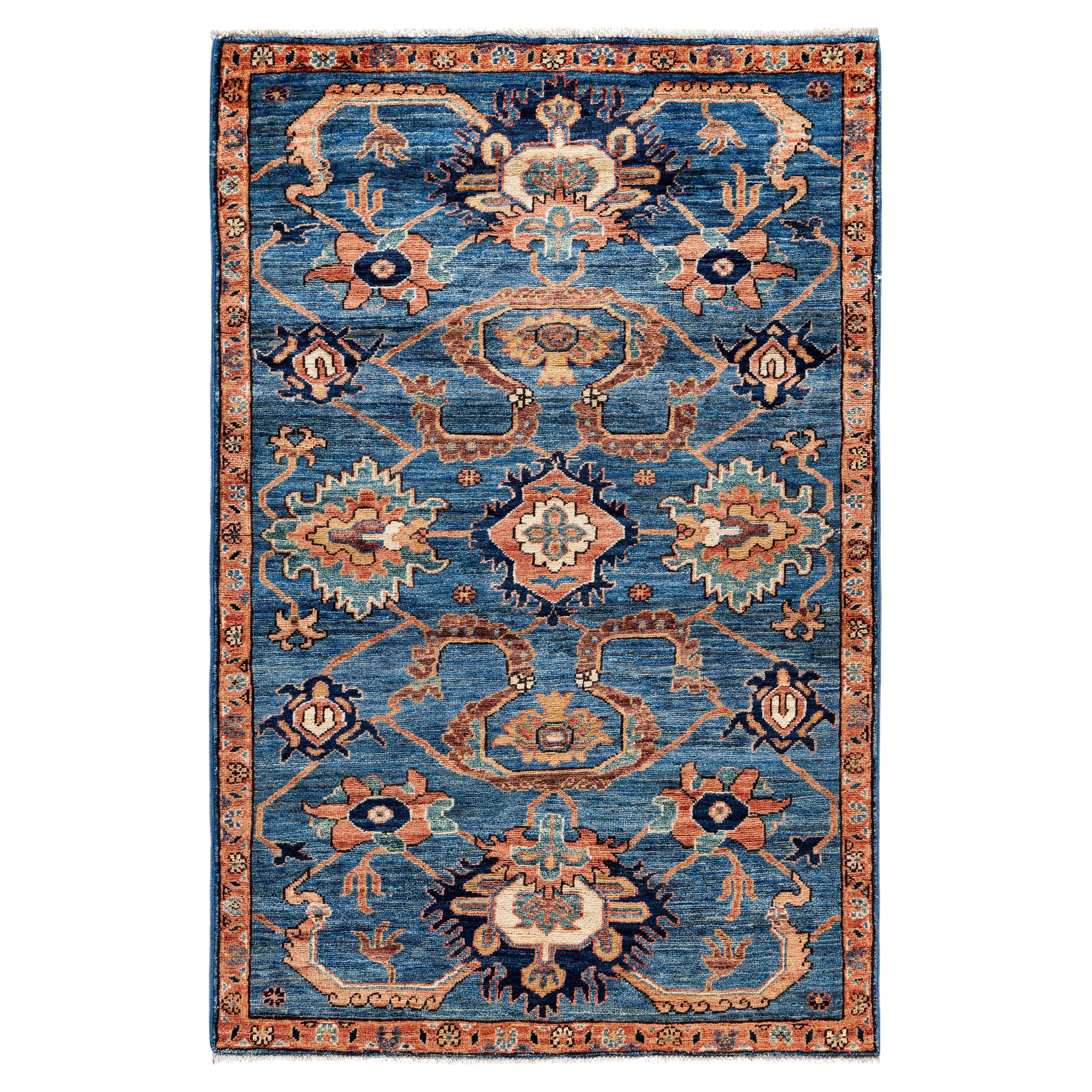Tapis traditionnel tribal Serapi bleu clair noué à la main 3' 2" x 4' 11"