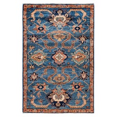 Tappeto Tribale Serapi in lana annodato a mano di colore azzurro 3' 2" x 4' 11"