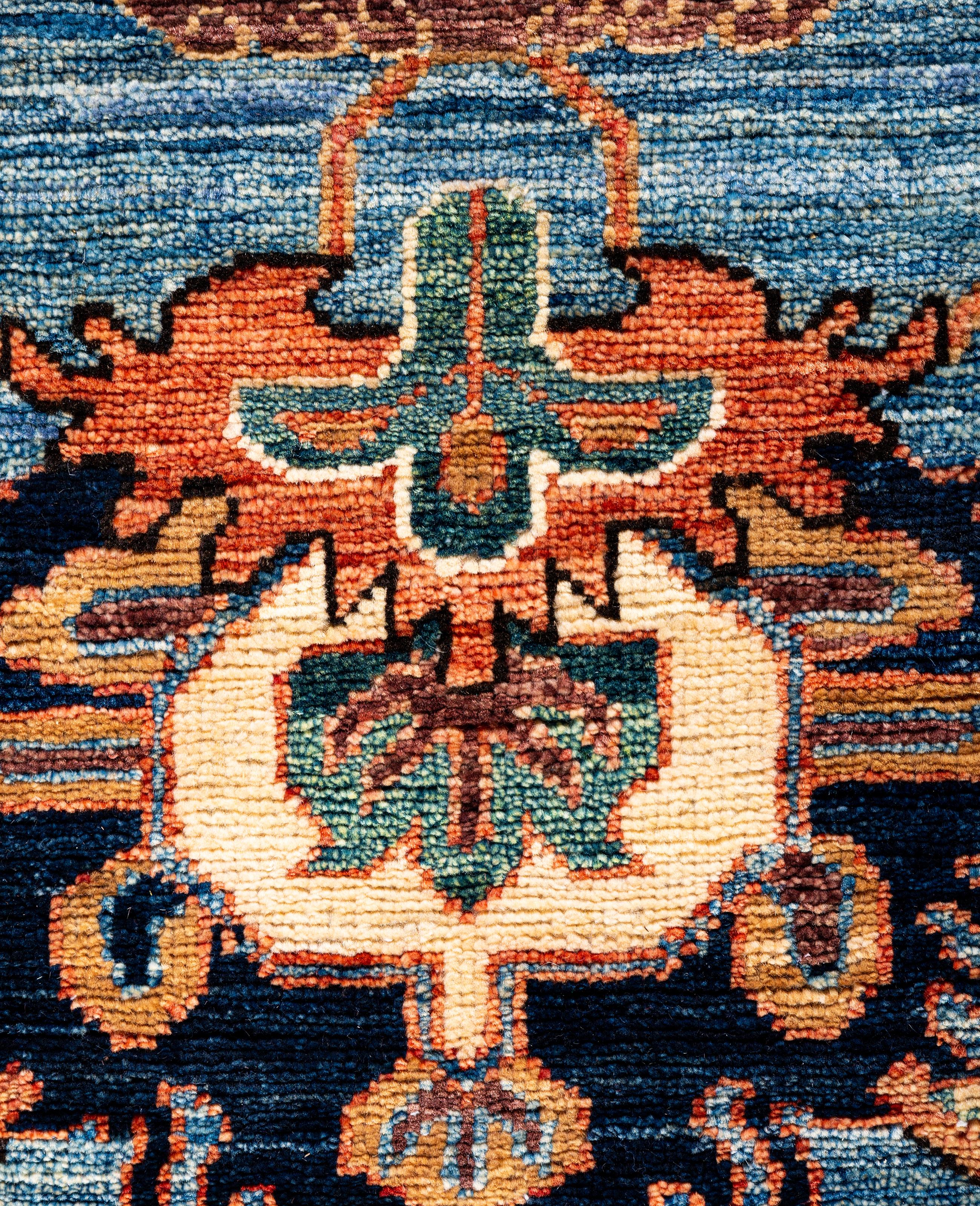 Pakistani Traditional Tribal Serapi Wool Hand Knotted Light Blue Area Rug 3' 3
