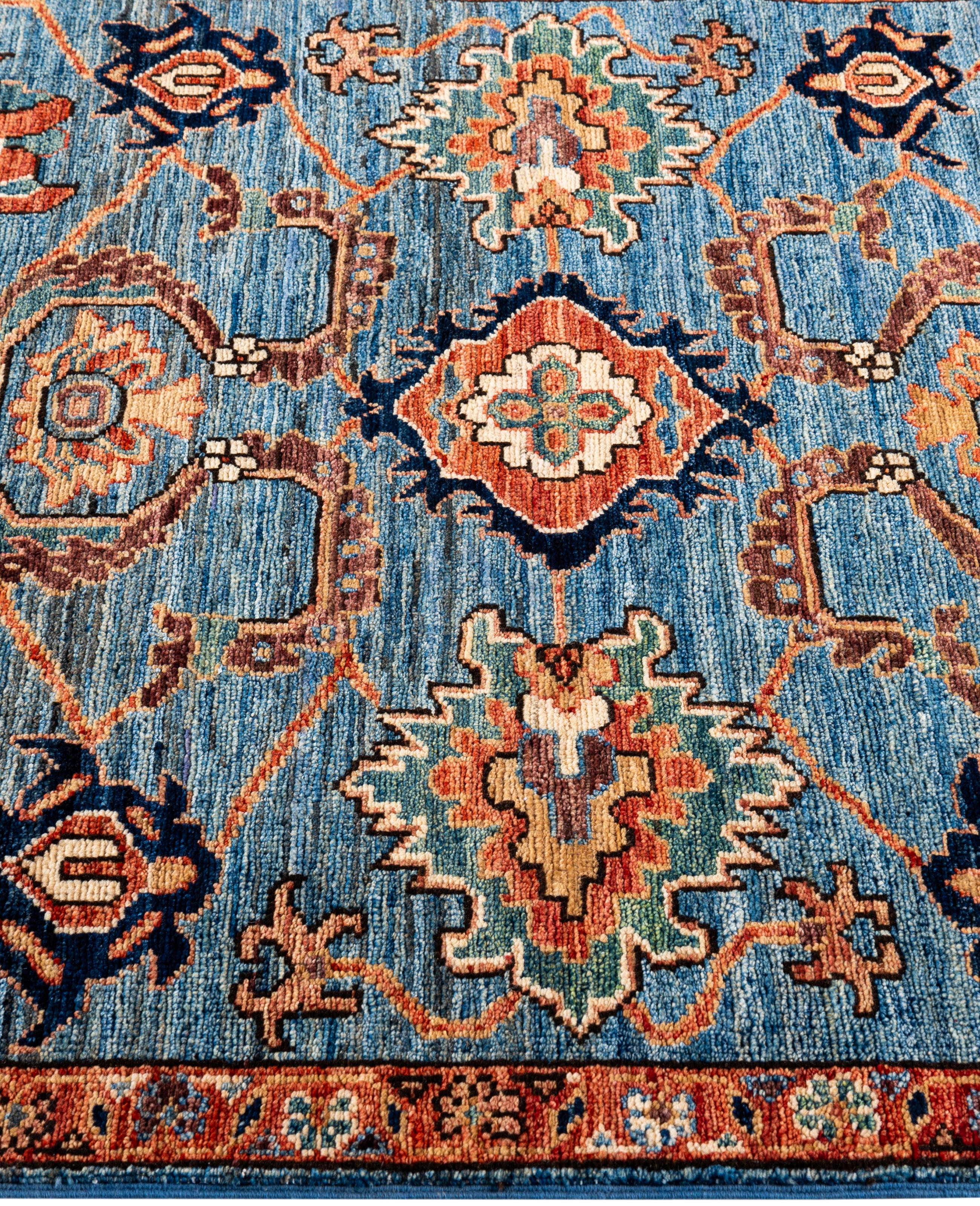 Hand-Knotted Traditional Tribal Serapi Wool Hand Knotted Light Blue Area Rug 3' 3