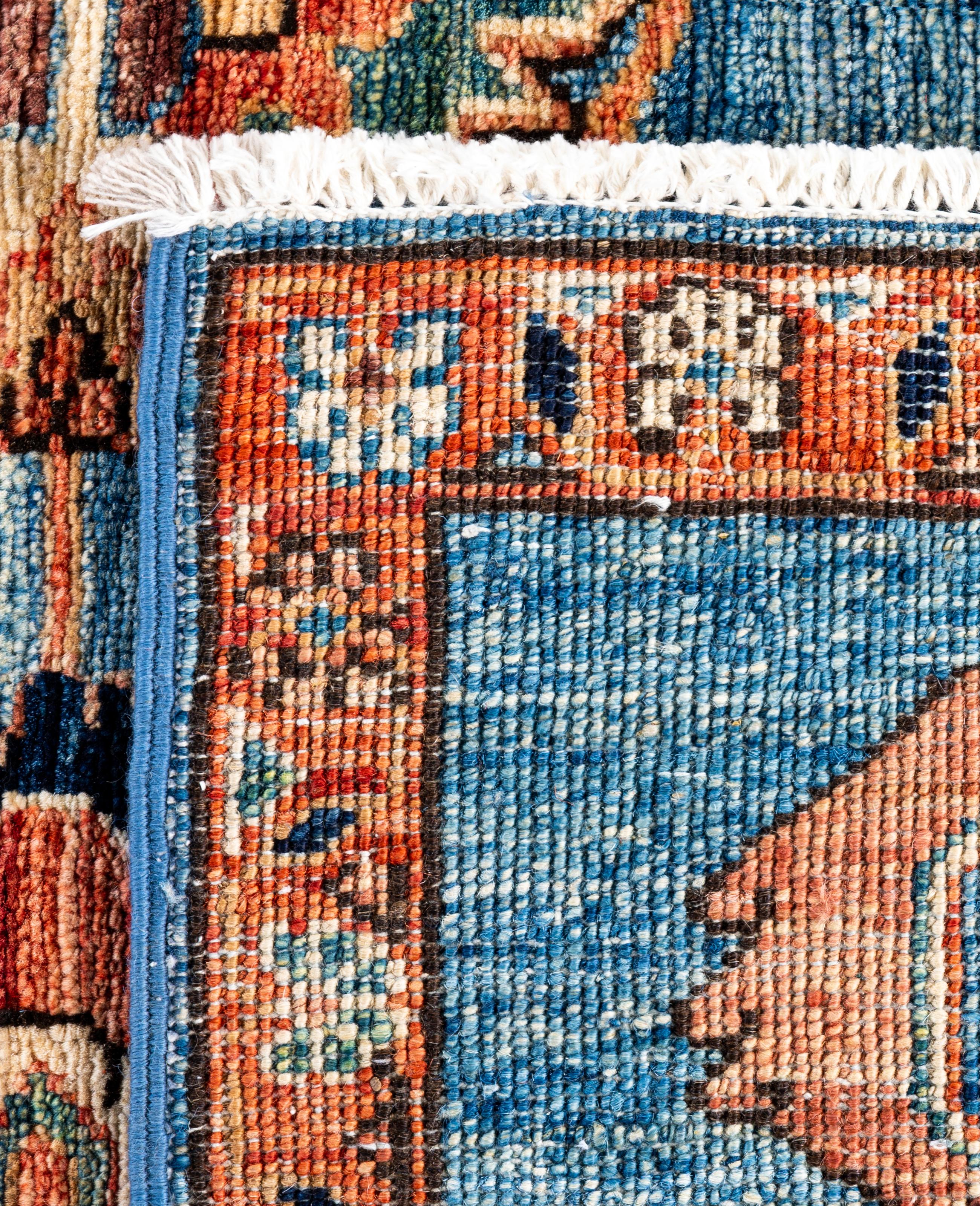 Traditional Tribal Serapi Wool Hand Knotted Light Blue Area Rug 3' 3