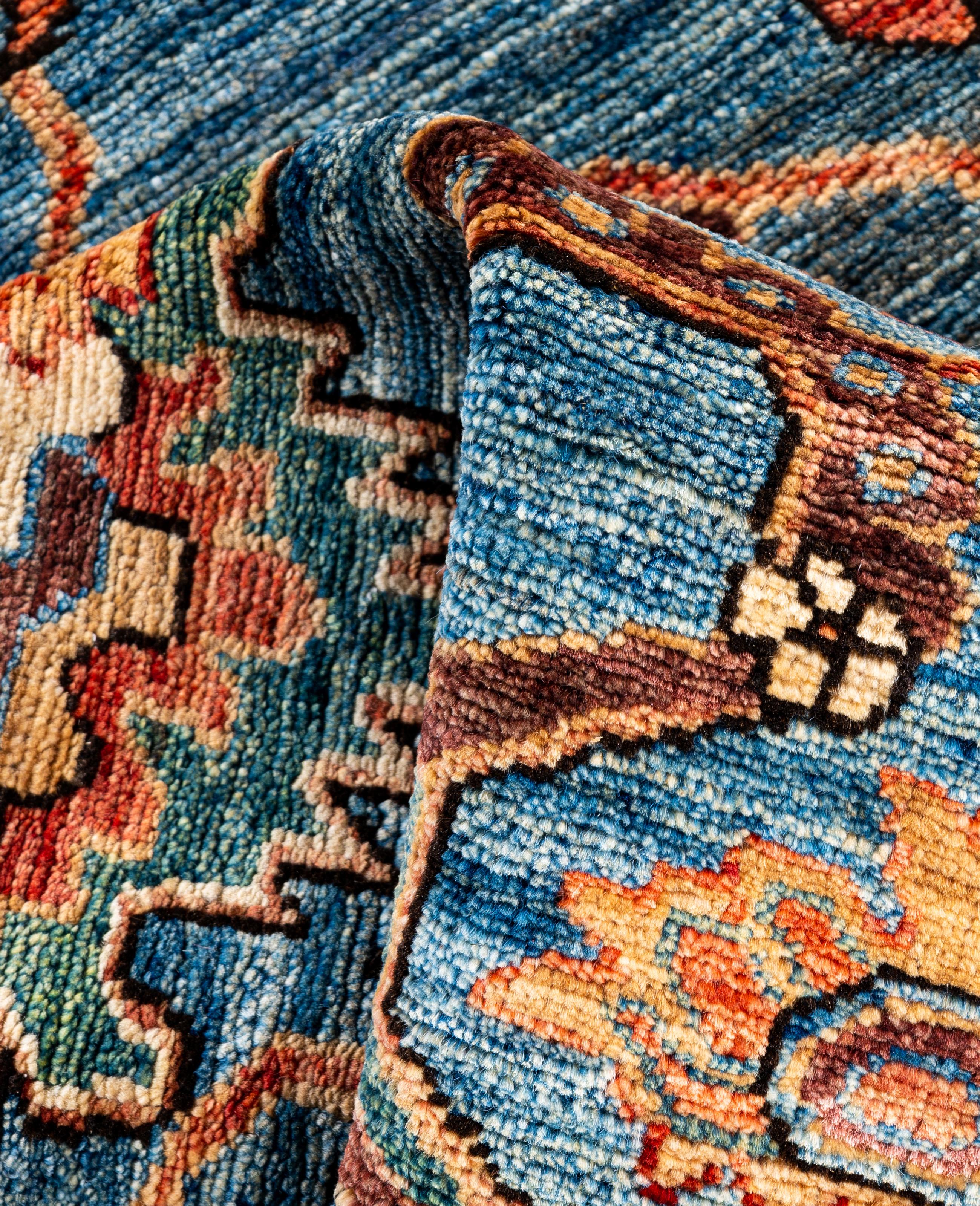 Traditional Tribal Serapi Wool Hand Knotted Light Blue Area Rug 3' 3