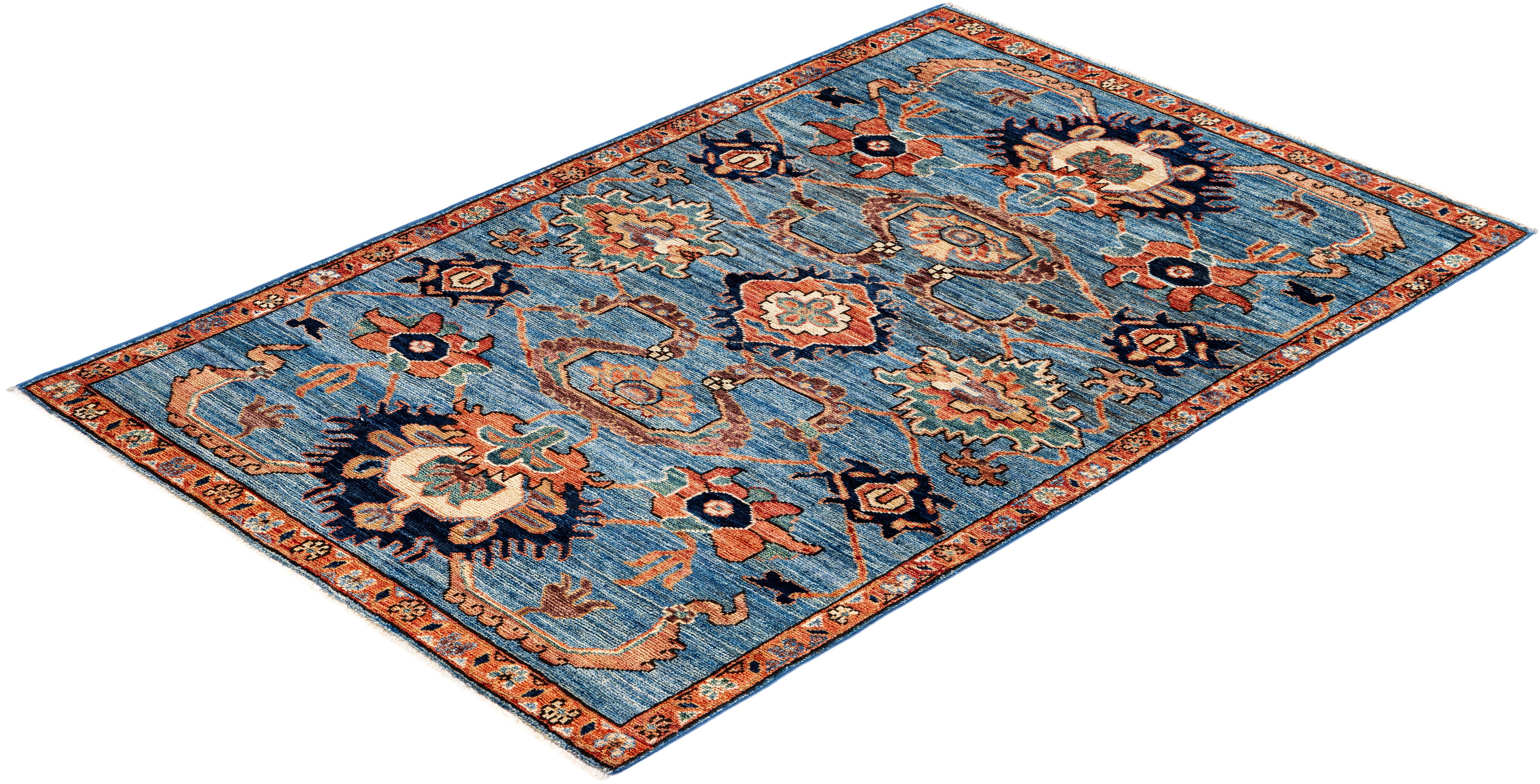 Traditional Tribal Serapi Wool Hand Knotted Light Blue Area Rug 3' 3
