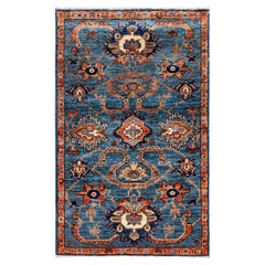 Traditional Tribal Serapi Wool Hand Knotted Light Blue Area Rug 3' 3" x 5' 1"