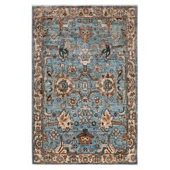Traditional Tribal Serapi Wool Hand Knotted Light Blue Area Rug 4
 0" x 5
 9"
