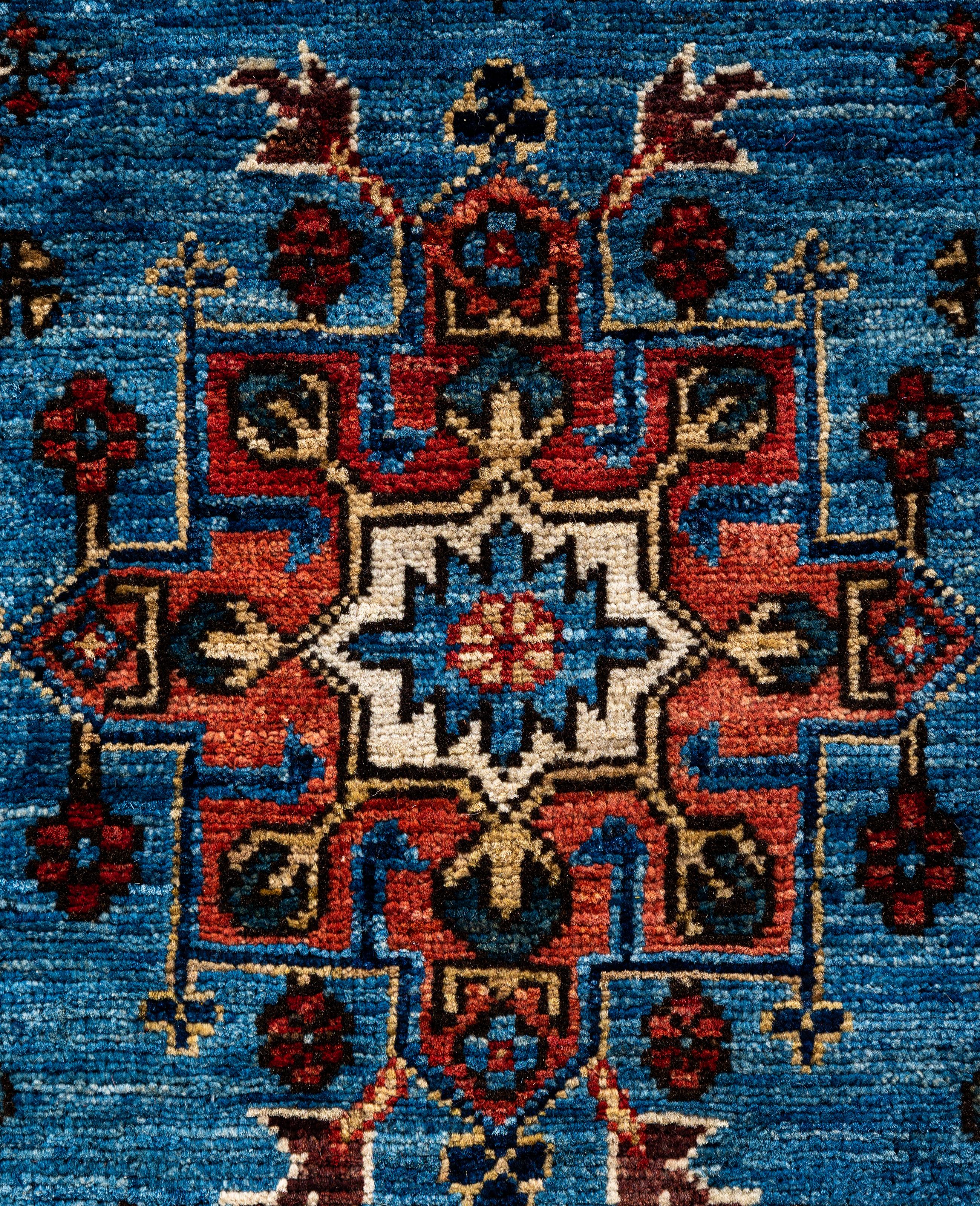 Pakistano Tappeto Tribale Serapi in lana annodato a mano di colore blu chiaro 5' 11