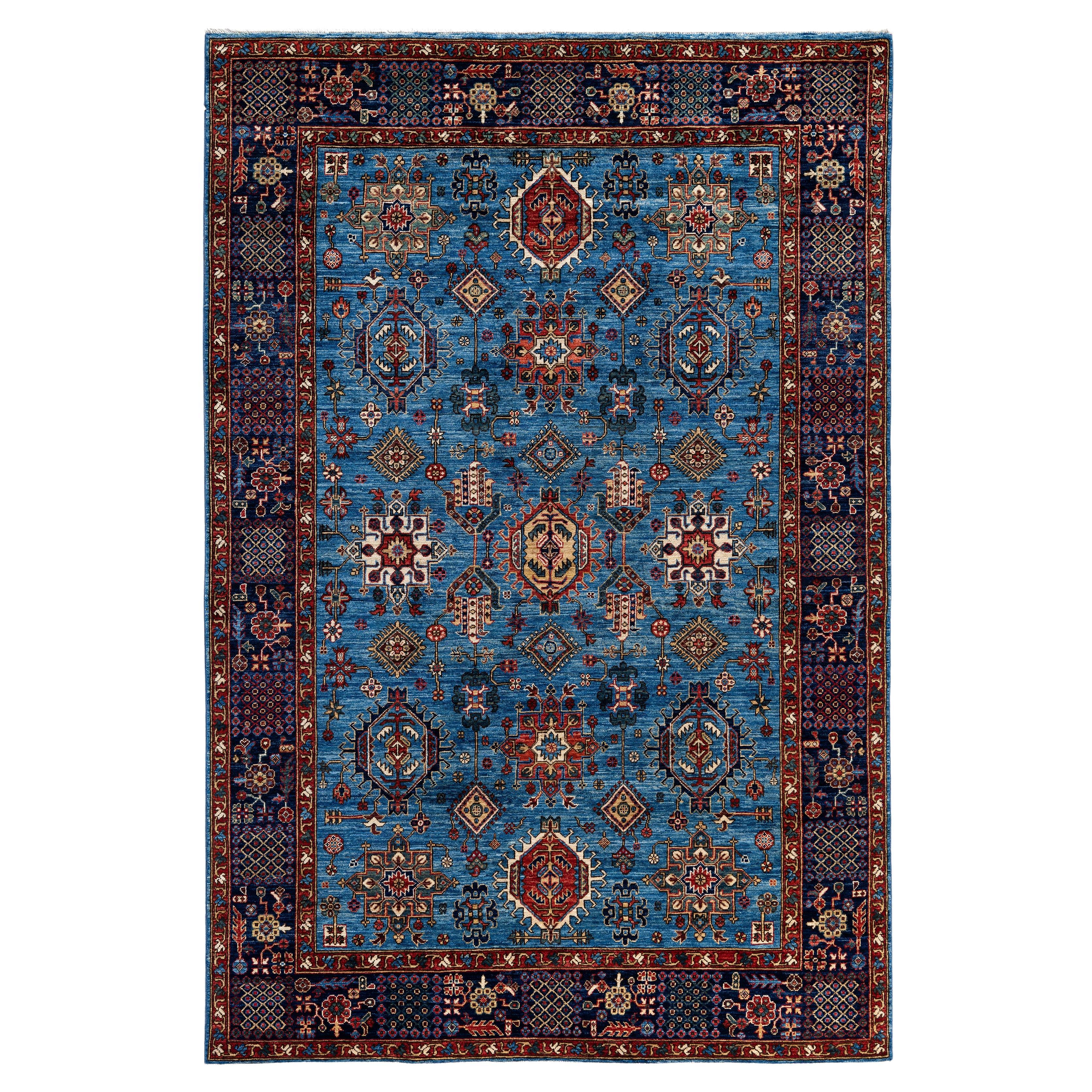 Traditional Tribal Serapi Wool Hand Knotted Light Blue Area Rug 5' 11" x 8' 10"