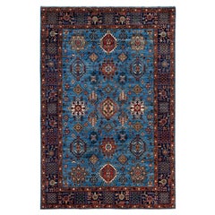 Tappeto Tribale Serapi in lana annodato a mano di colore blu chiaro 5' 11" x 8' 10"