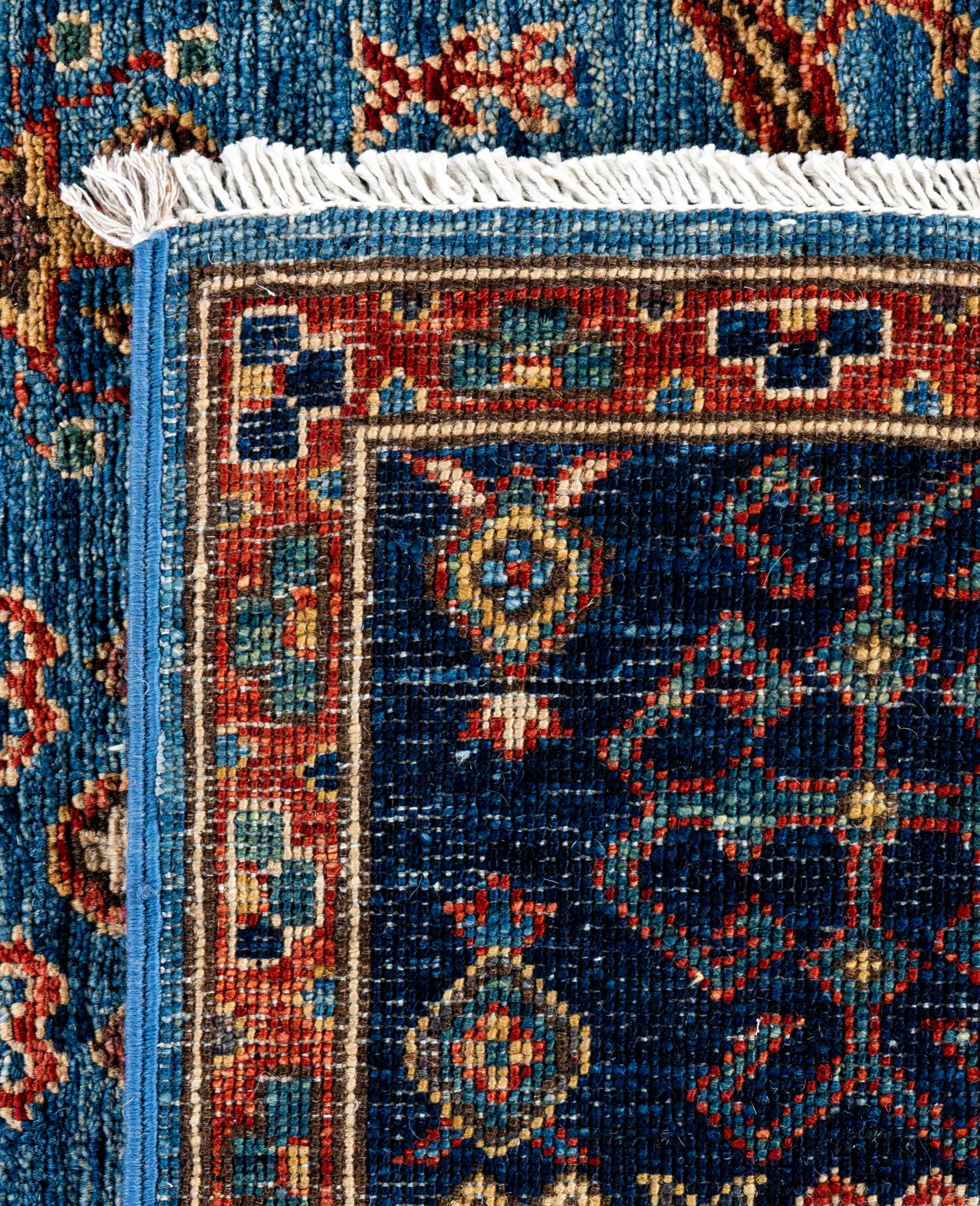 Tapis traditionnel tribal Serapi bleu clair noué à la main 5' 11