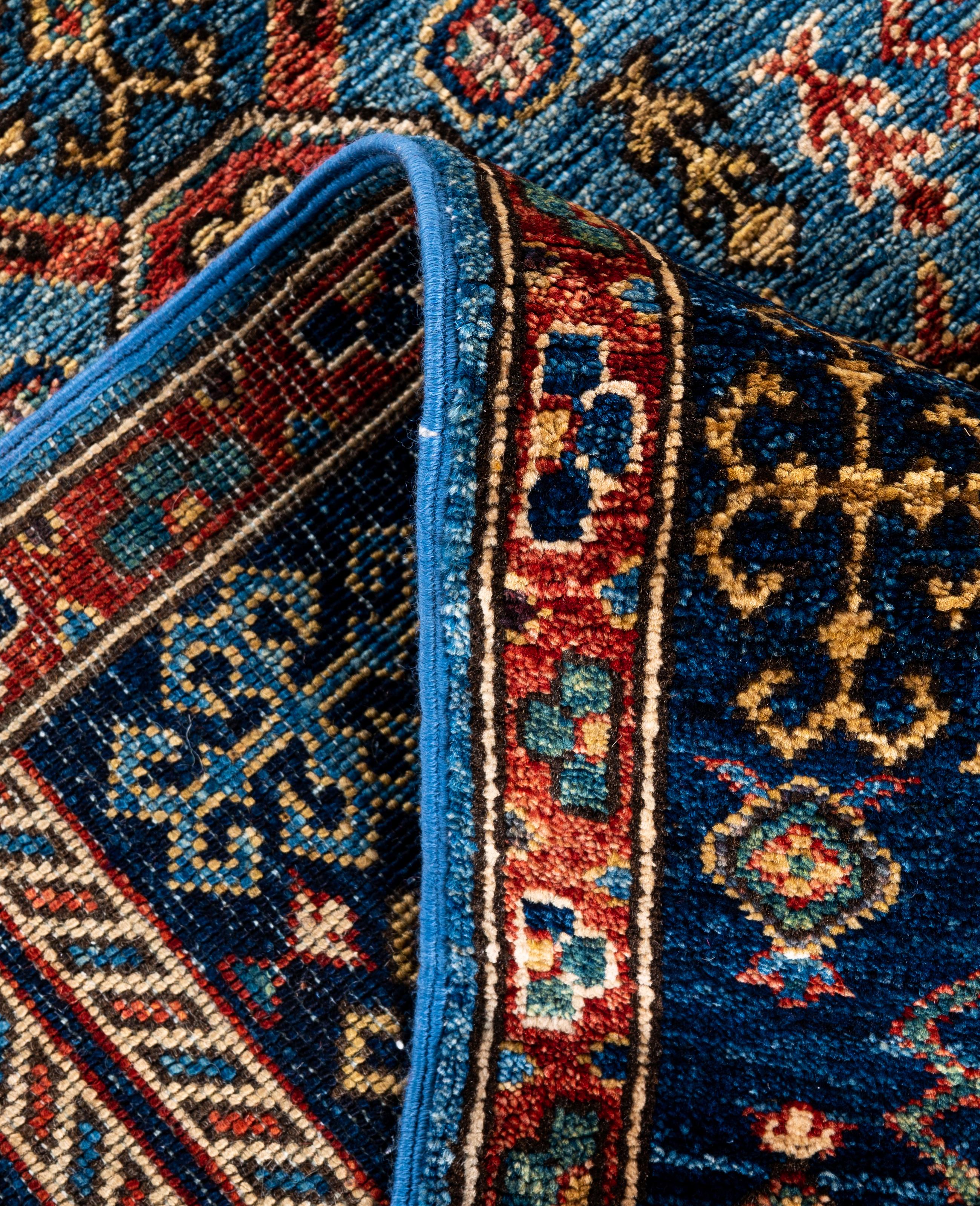 XXIe siècle et contemporain Tapis traditionnel tribal Serapi bleu clair noué à la main 5' 11