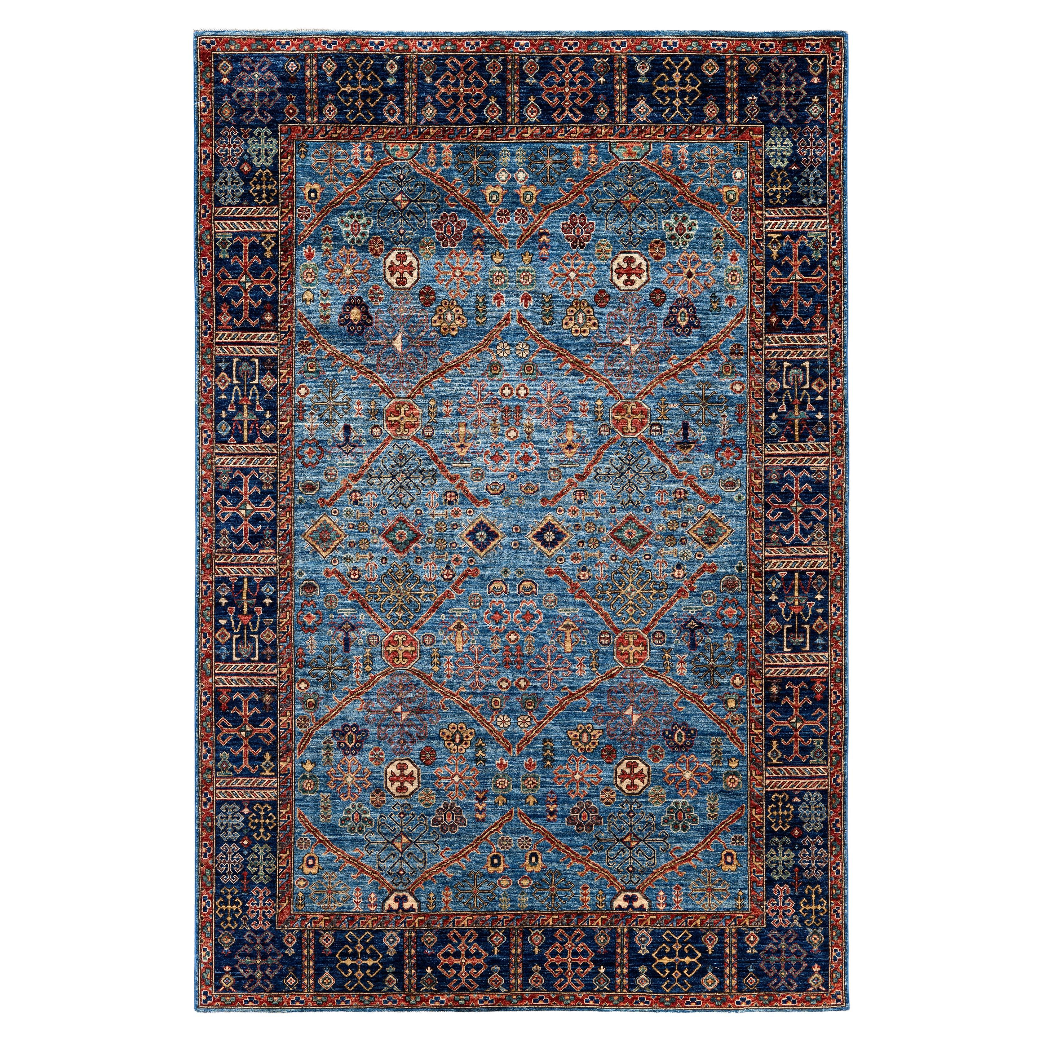 Traditional Tribal Serapi Wool Hand Knotted Light Blue Area Rug 5' 11" x 8' 11"