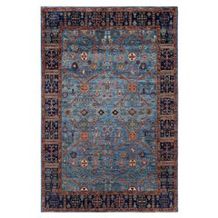 Traditional Tribal Serapi Wool Hand Knotted Light Blue Area Rug 5' 11" x 8' 11"