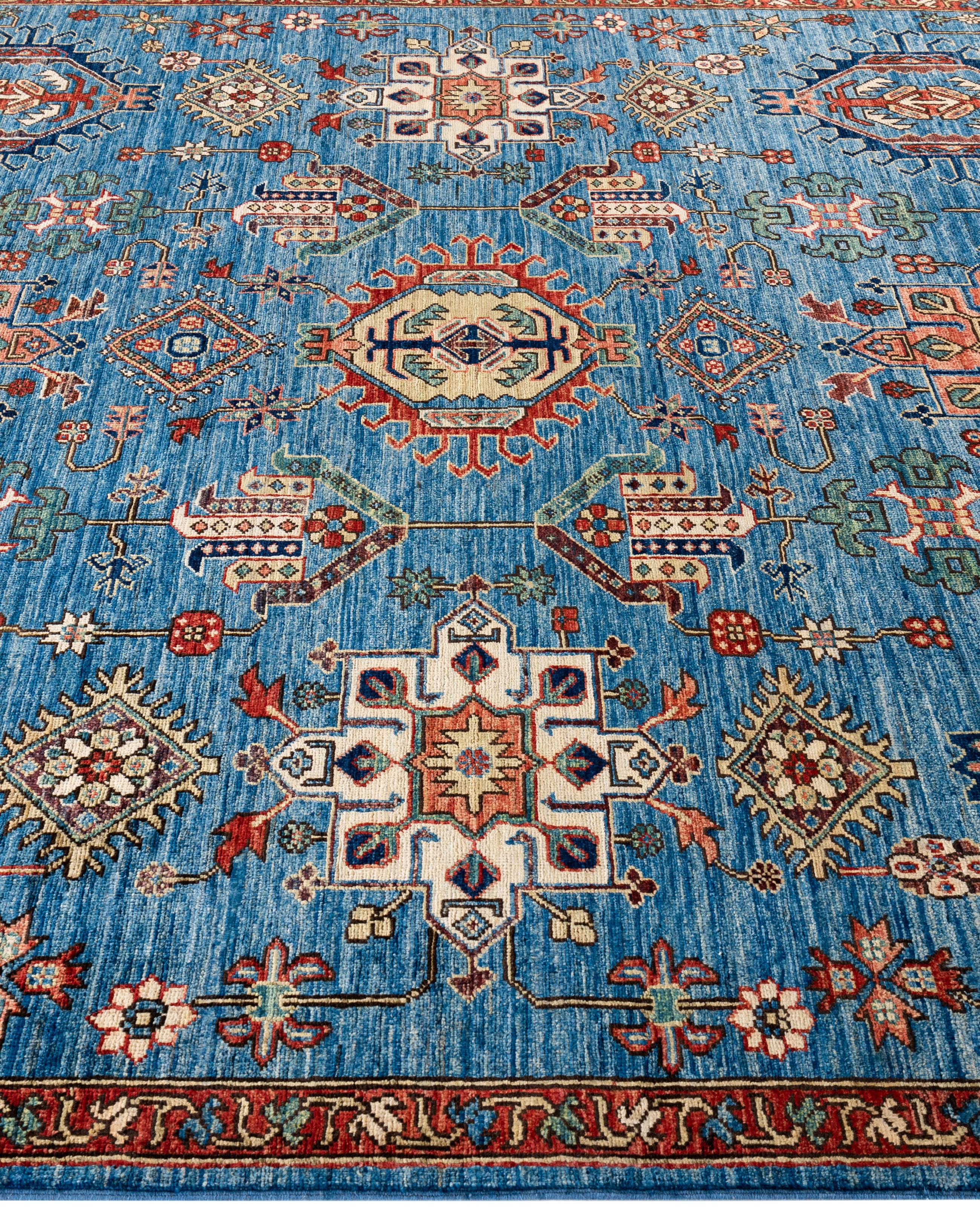 Noué à la main Tapis traditionnel tribal Serapi bleu clair noué à la main 6' 0