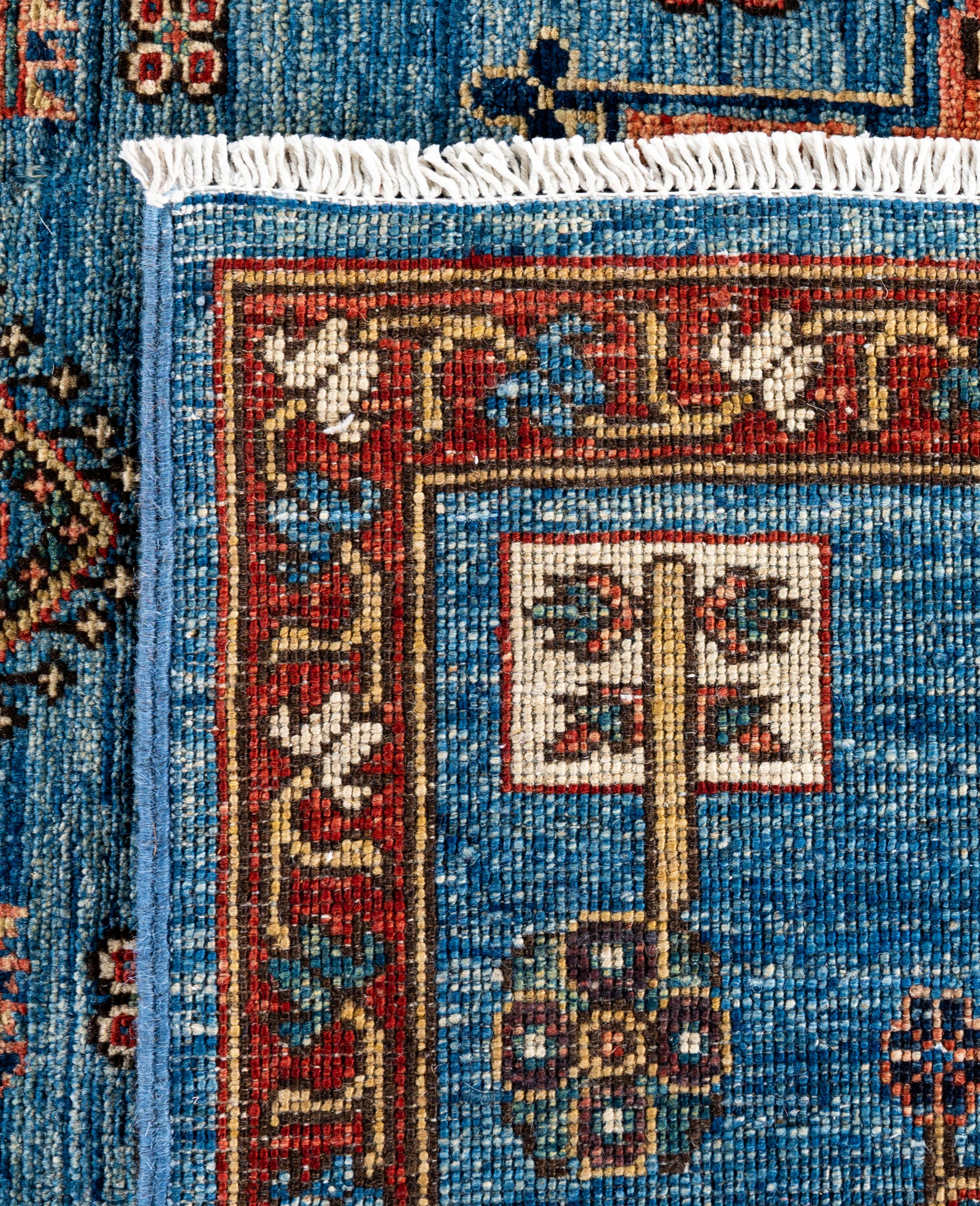 Tapis traditionnel tribal Serapi bleu clair noué à la main 6' 0