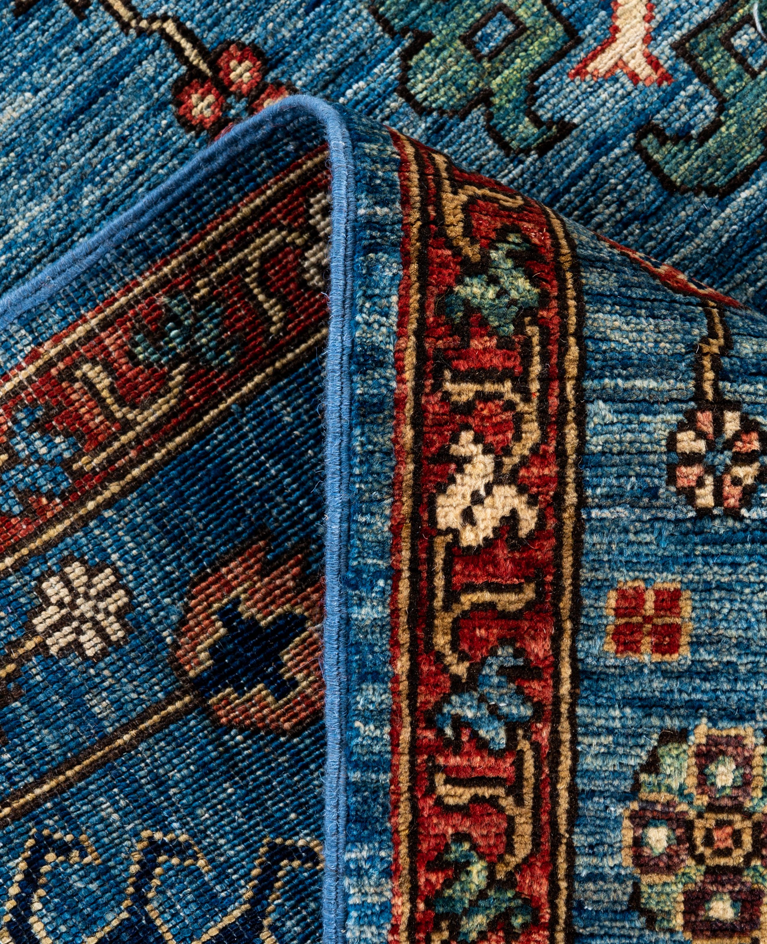 XXIe siècle et contemporain Tapis traditionnel tribal Serapi bleu clair noué à la main 6' 0