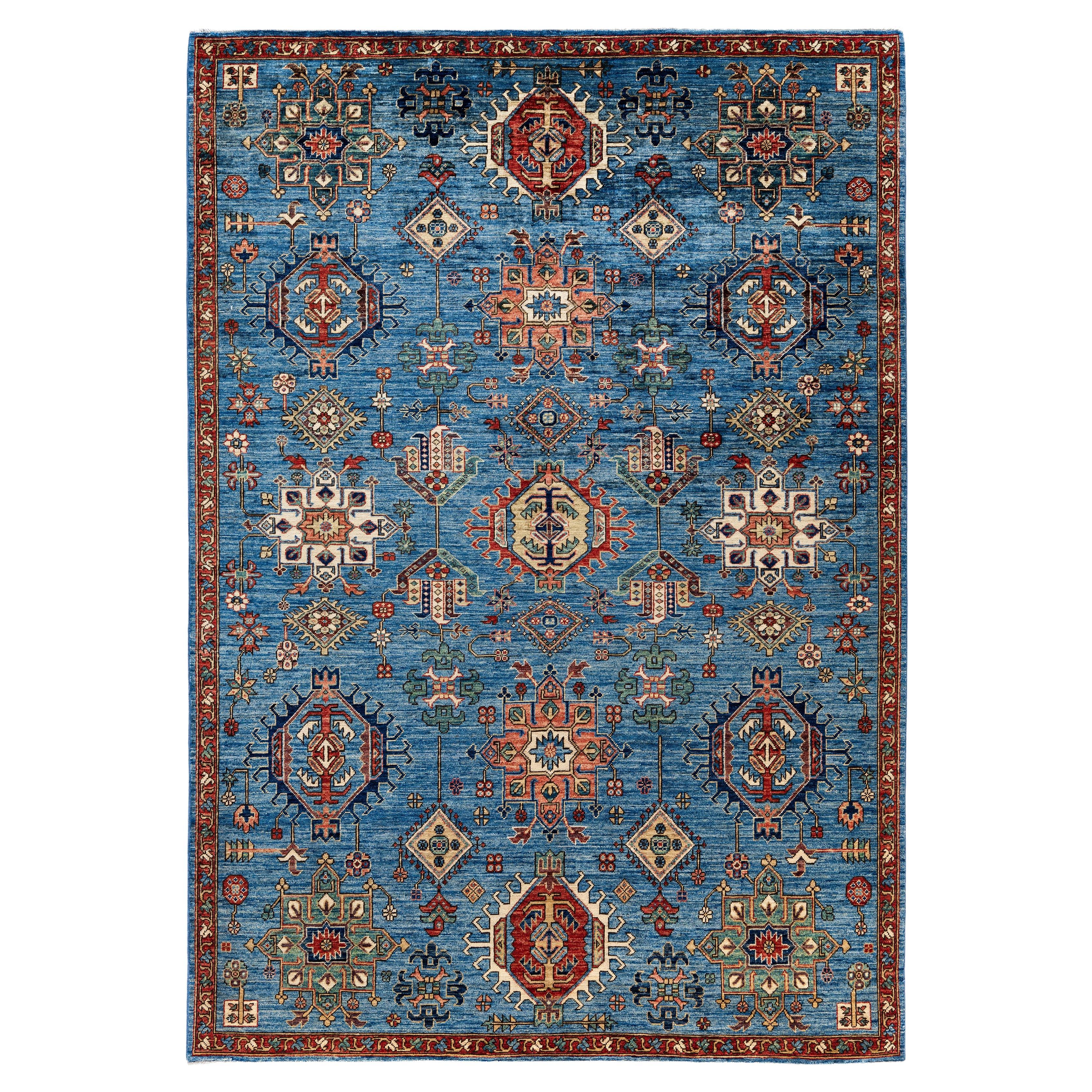 Tapis traditionnel tribal Serapi bleu clair noué à la main 6' 0" x 8' 11"