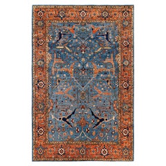 Traditional Tribal Serapi Wool Hand Knotted Light Blue Area Rug 6' 0" x 9' 3"