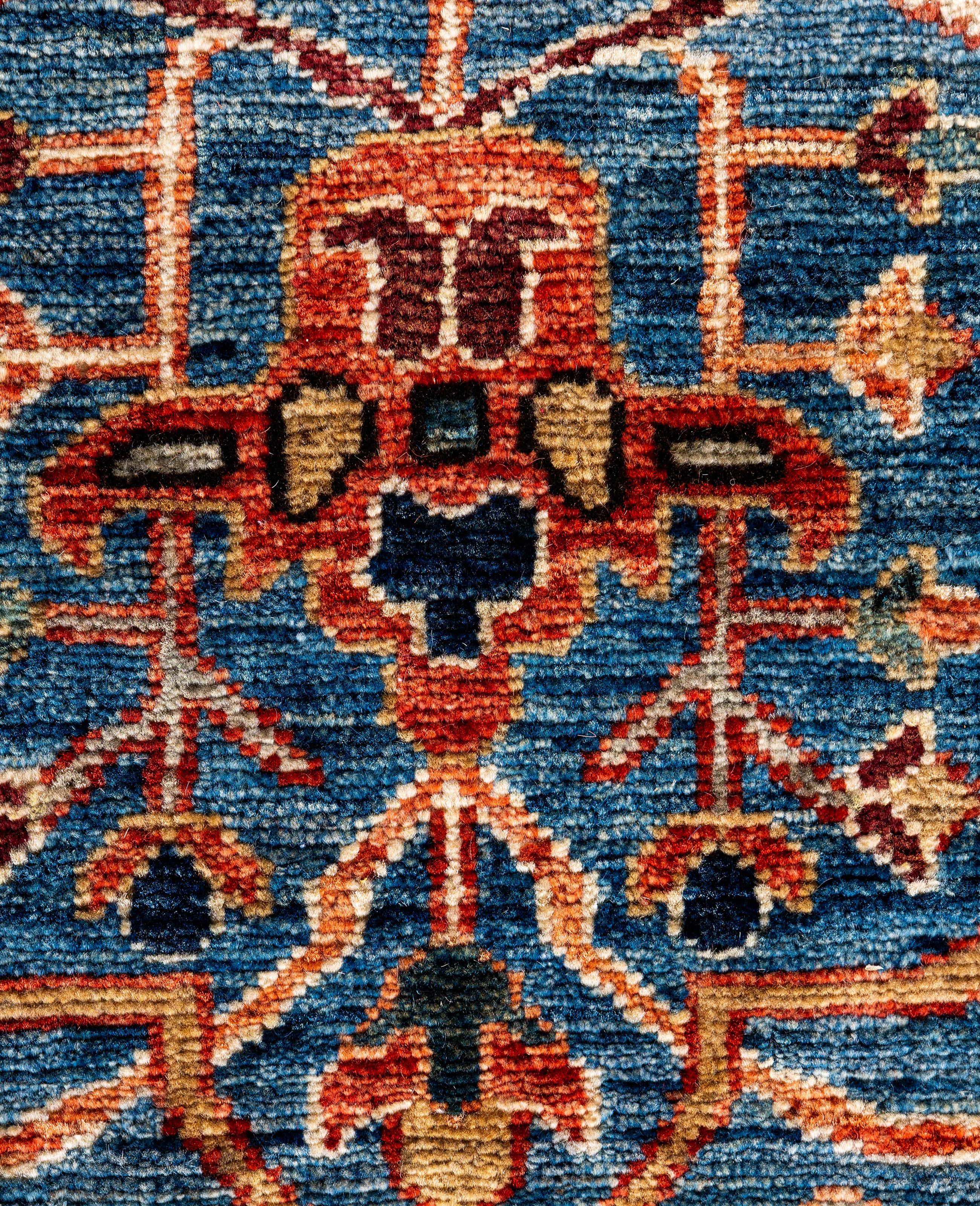Pakistanais Tapis traditionnel tribal Serapi bleu clair noué à la main 6' 1