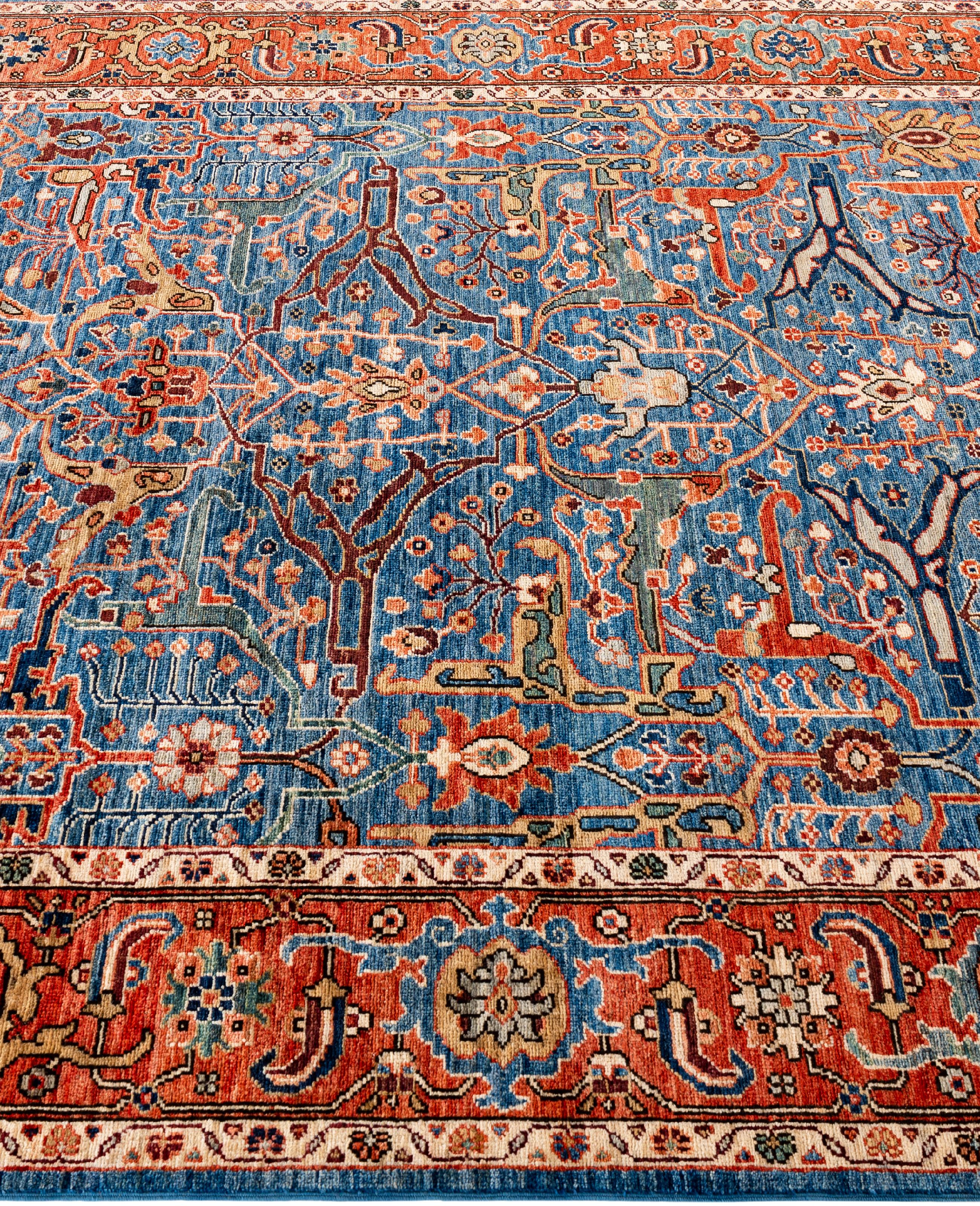 Noué à la main Tapis traditionnel tribal Serapi bleu clair noué à la main 6' 1