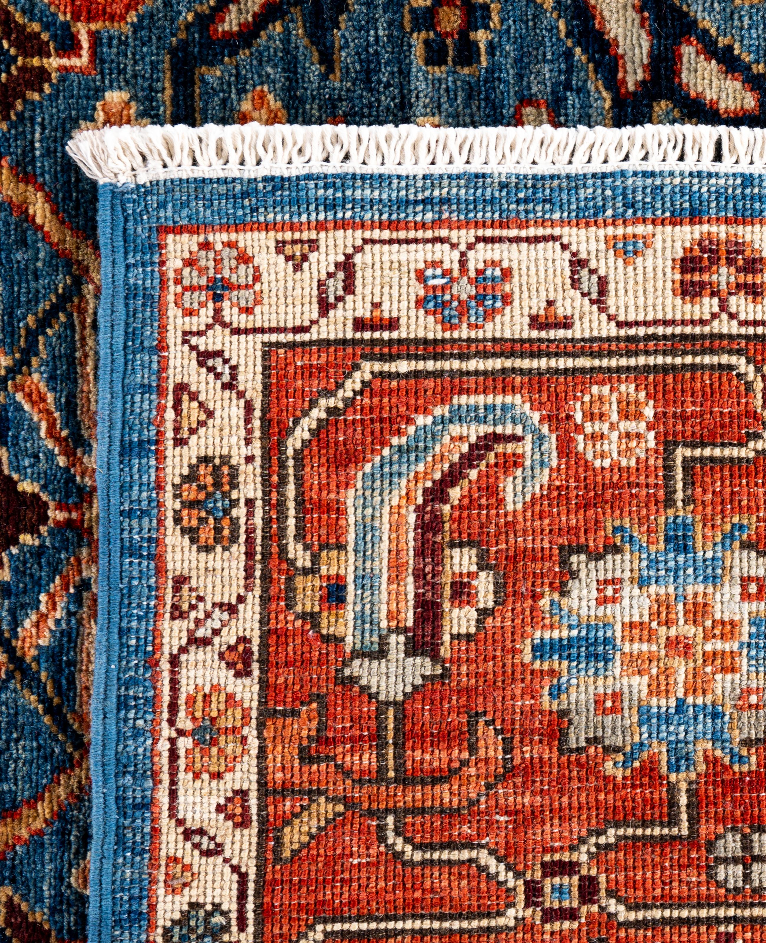 Tapis traditionnel tribal Serapi bleu clair noué à la main 6' 1